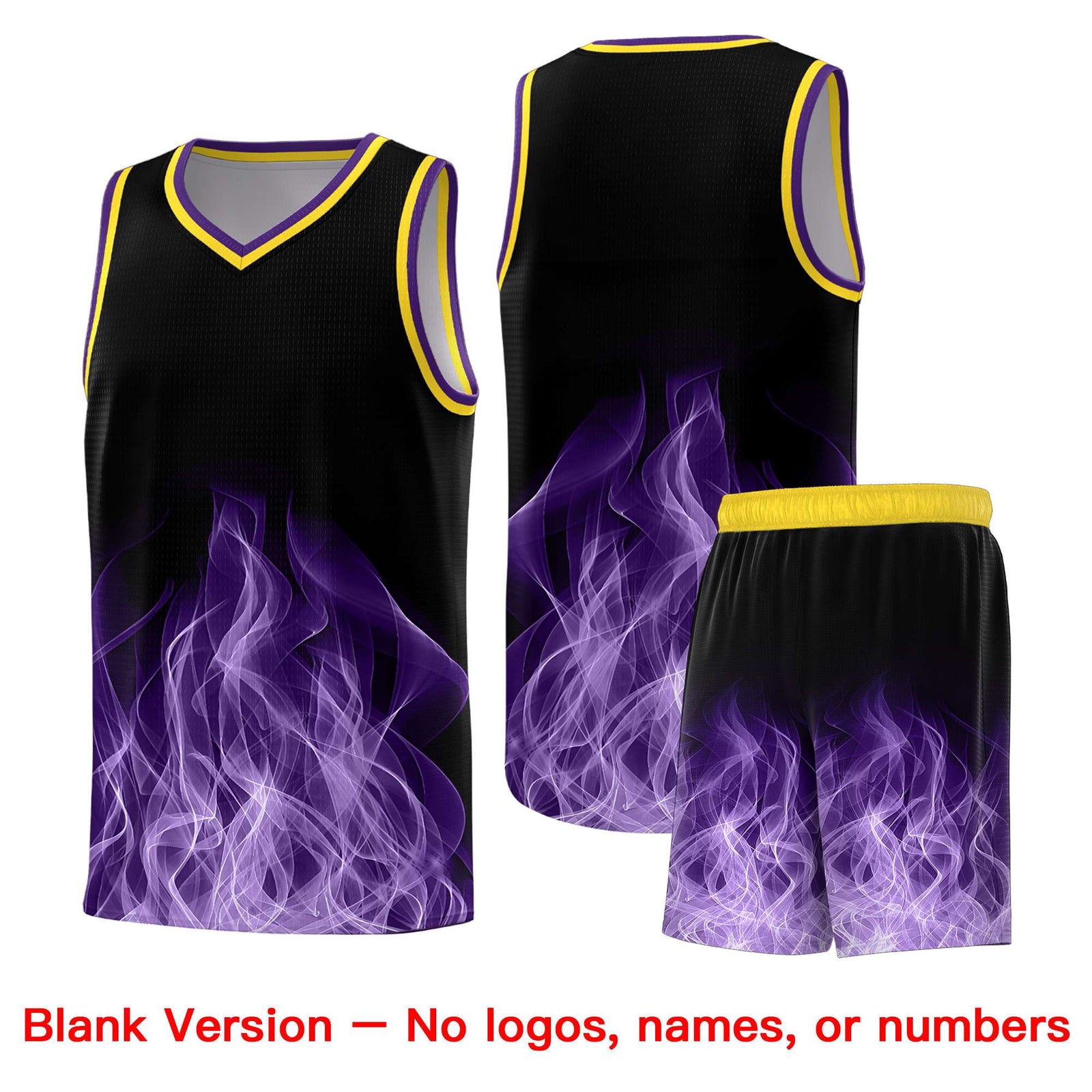 Custom Youth Basketball Jersey Black Gold Flame Design Personalized Team Uniform Set