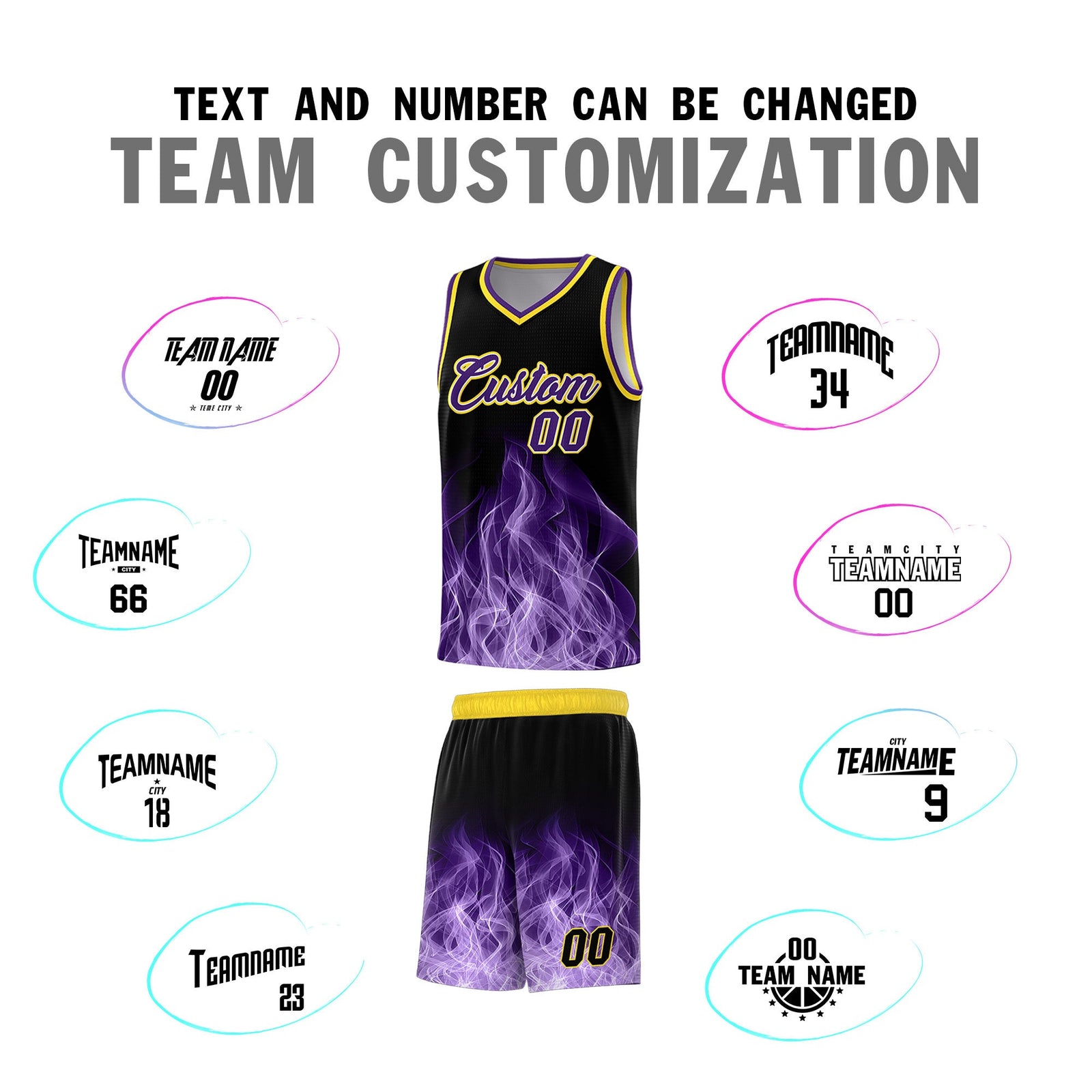Custom Youth Basketball Jersey Black Gold Flame Design Personalized Team Uniform Set