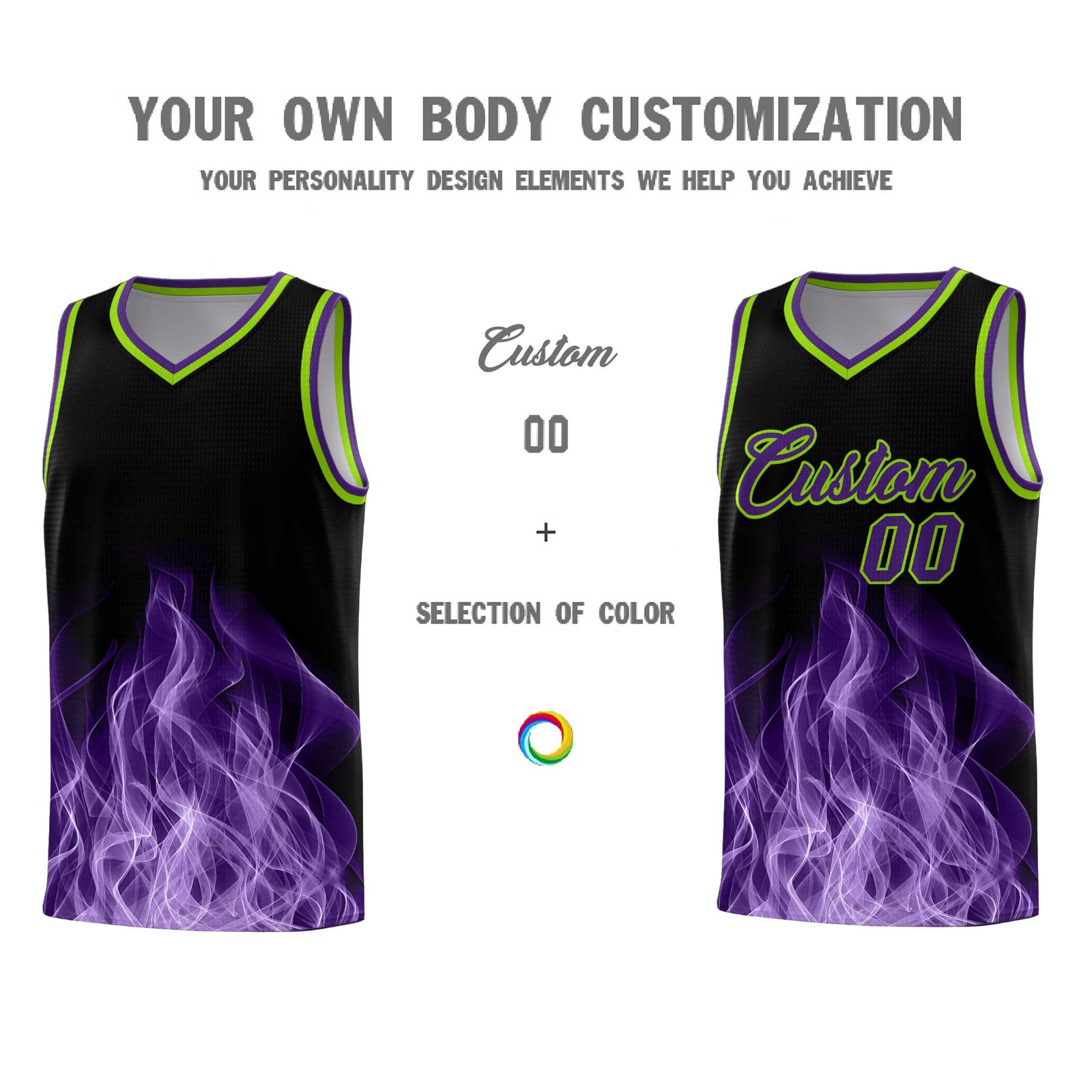 Custom Youth Basketball Jersey Black Neon Green Flame Fire Design Personalized Team Uniform Set