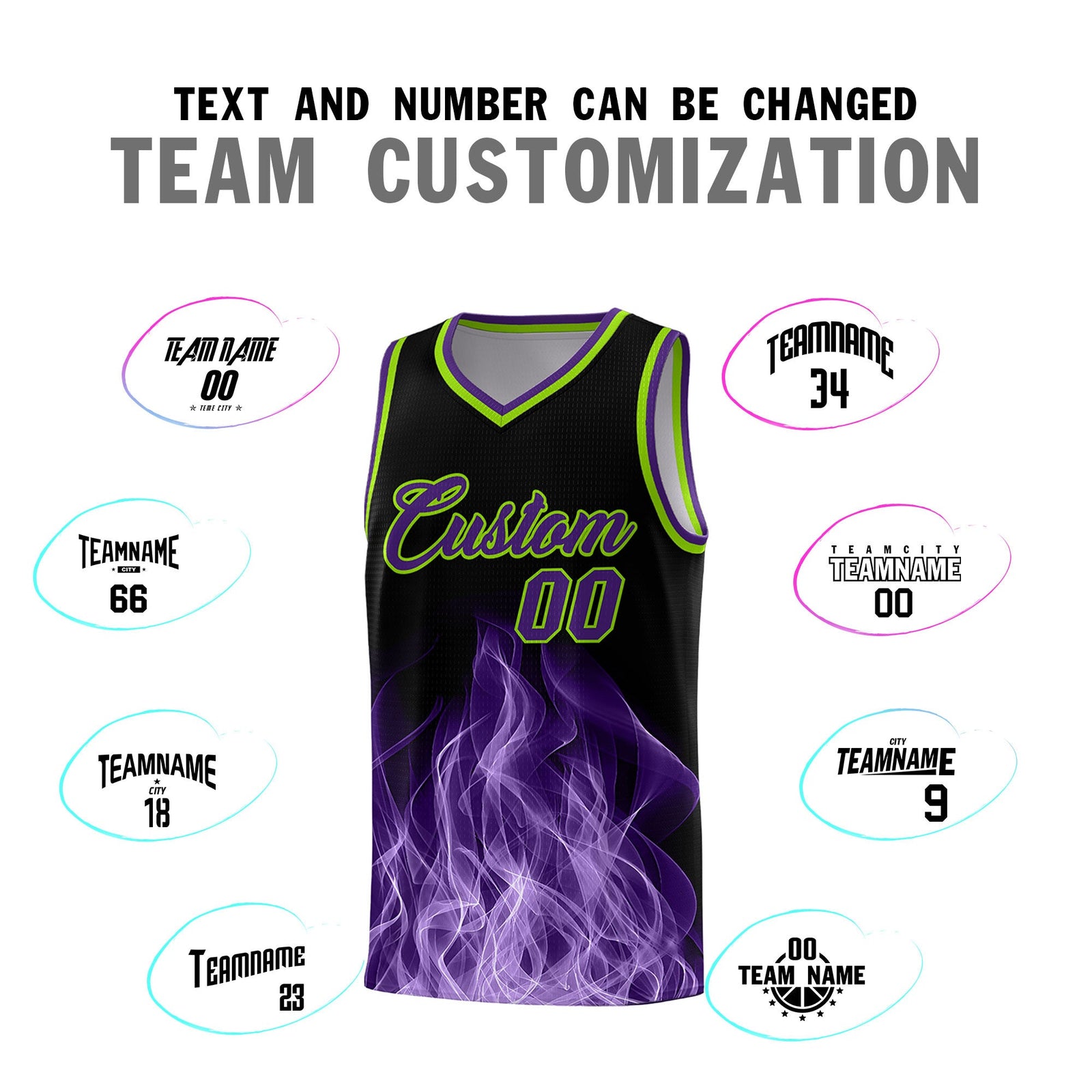 Custom Youth Basketball Jersey Black Neon Green Flame Fire Design Personalized Team Uniform Set