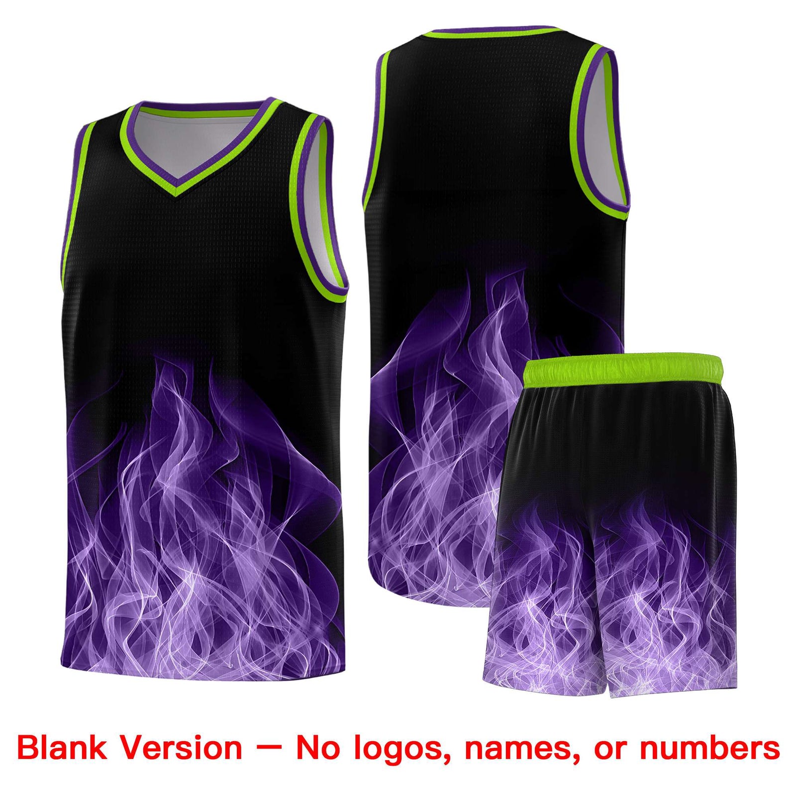 Custom Youth Basketball Jersey Black Neon Green Flame Fire Design Personalized Team Uniform Set