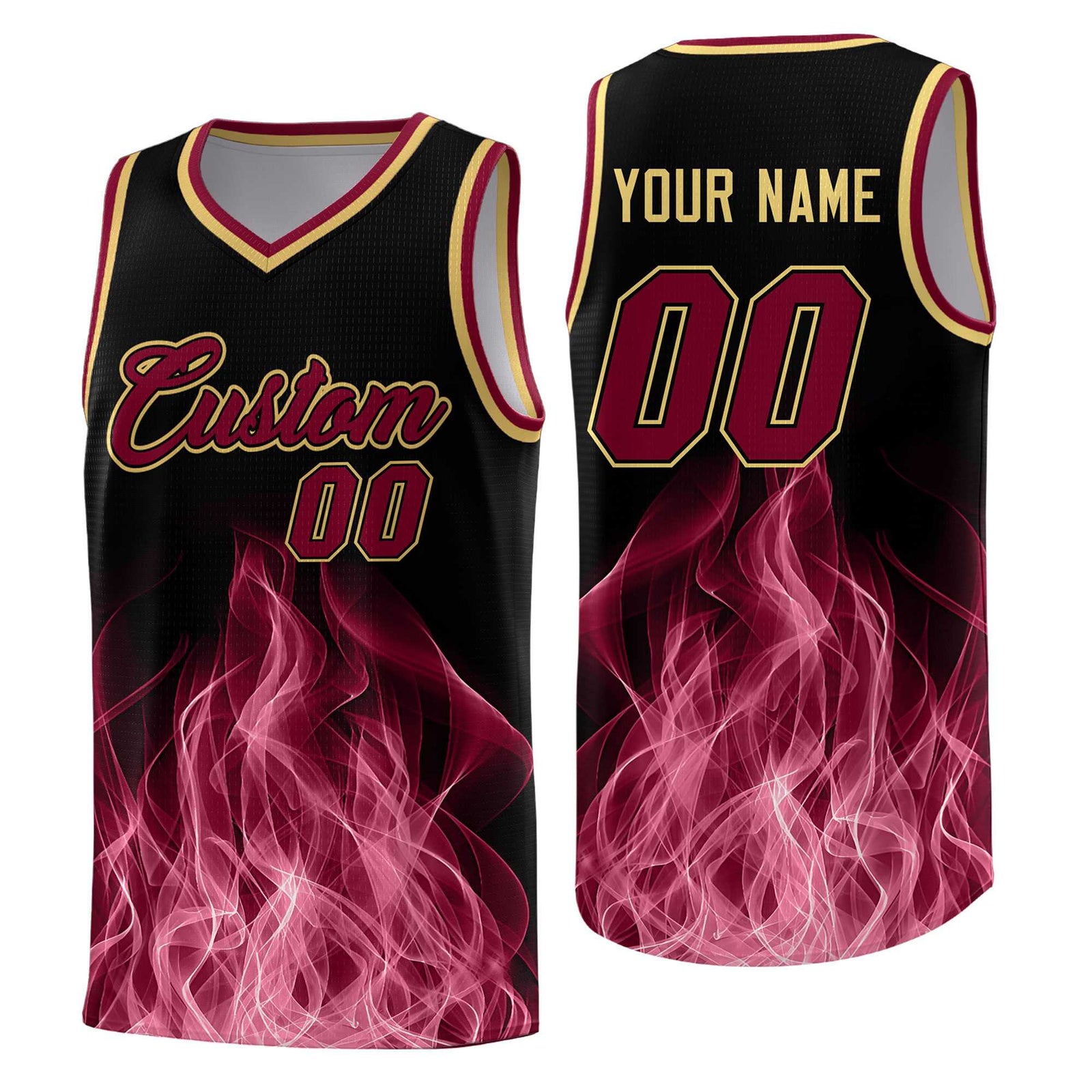 Custom Youth Basketball Jersey Black Crimson Flame Design Unique Team Uniform Set