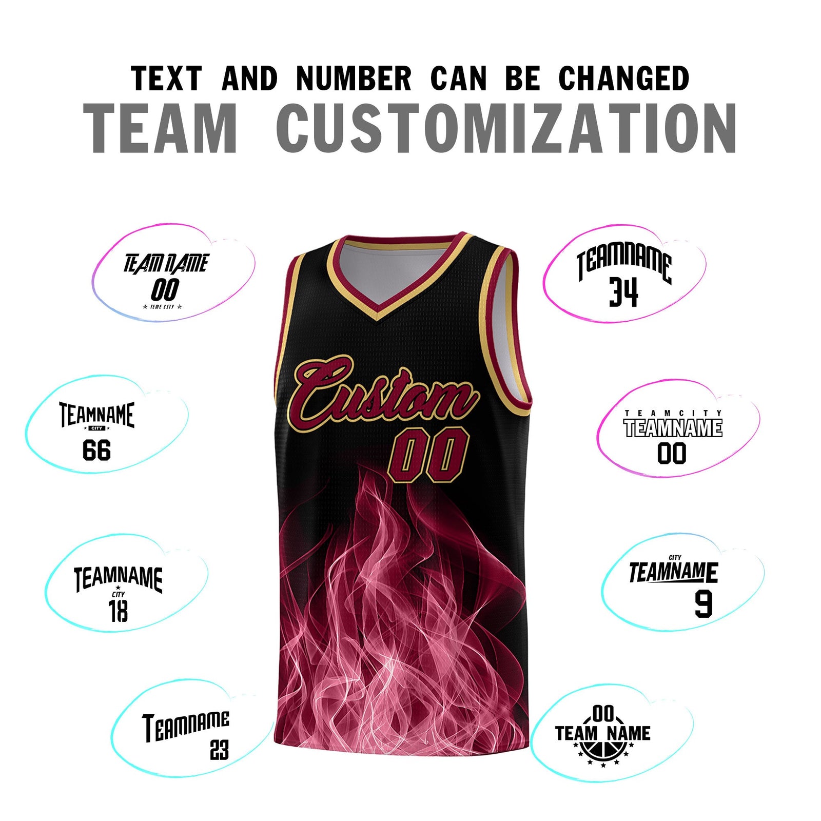 Custom Youth Basketball Jersey Black Crimson Flame Design Unique Team Uniform Set