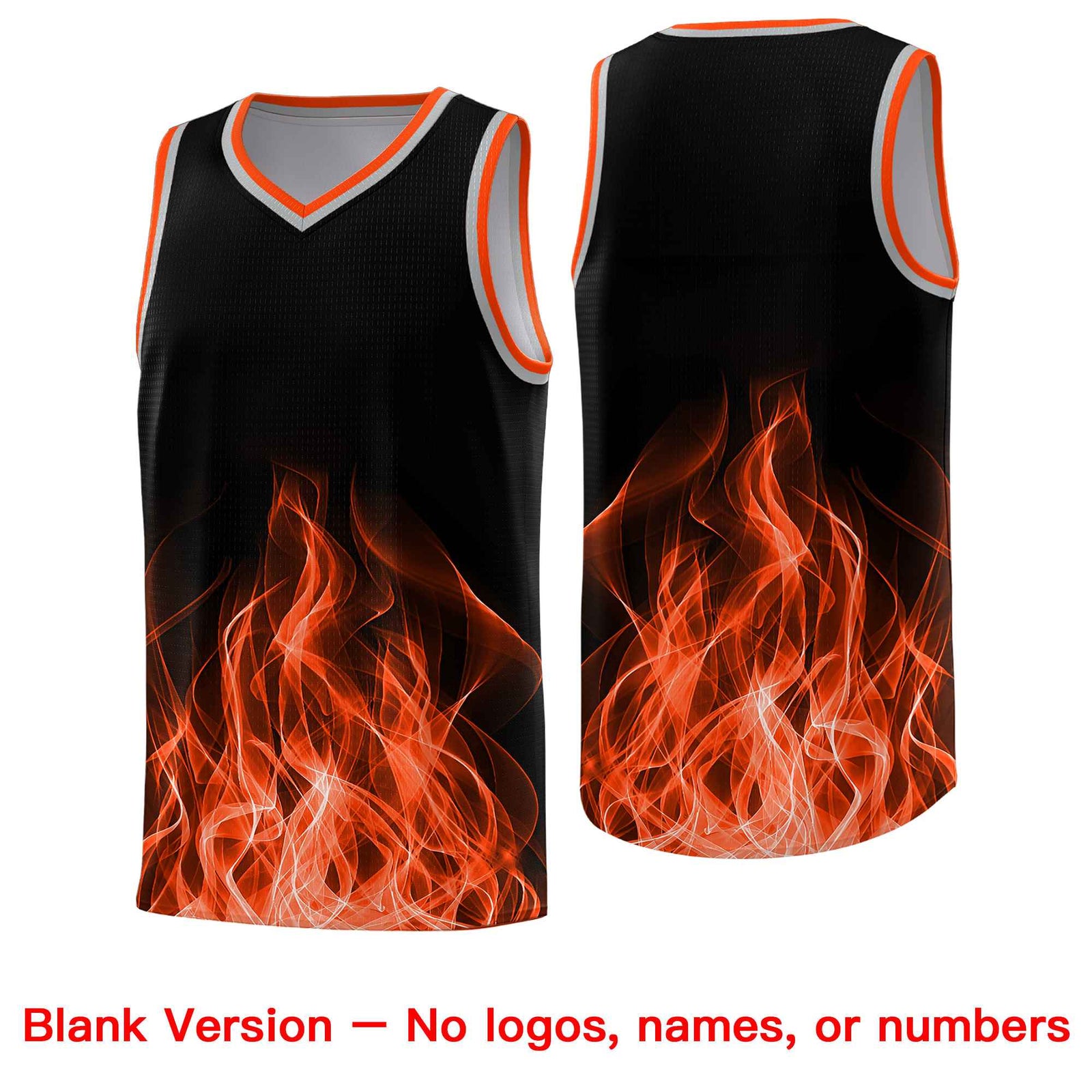 Custom Youth Basketball Jersey Black Orange Flame Design Unique Team Uniform Set