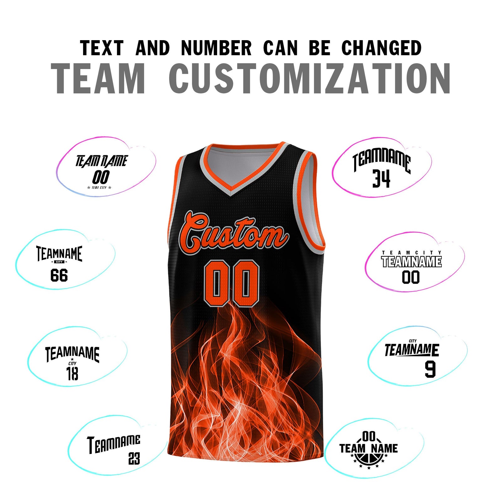 Custom Youth Basketball Jersey Black Orange Flame Design Unique Team Uniform Set