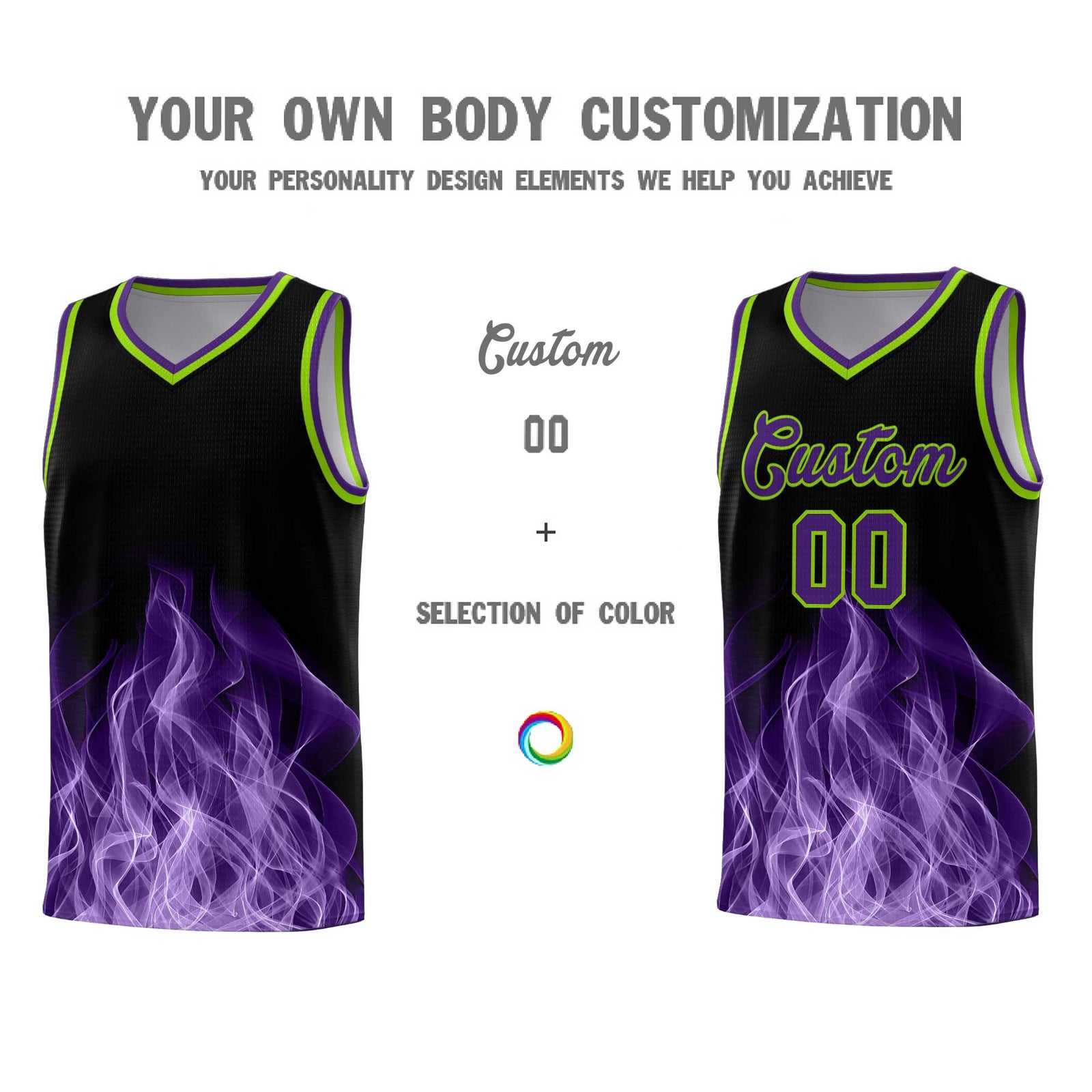 Custom Youth Basketball Jersey Black Neon Green Flame Fire Design Personalized Team Uniform Set
