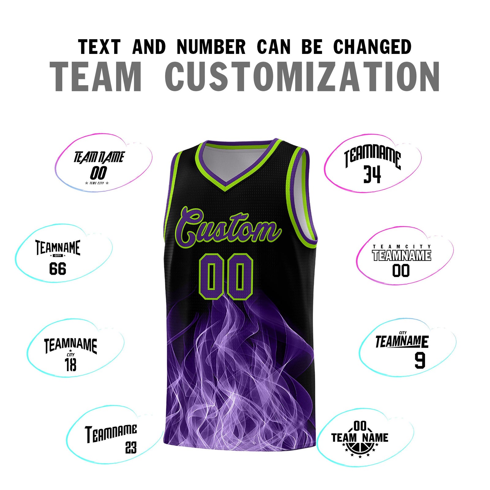Custom Youth Basketball Jersey Black Neon Green Flame Fire Design Personalized Team Uniform Set