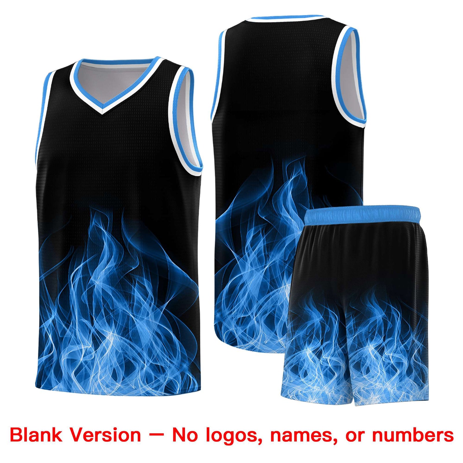 Custom Youth Basketball Jersey Black Light Blue Flame Design Unique Team Uniform Set
