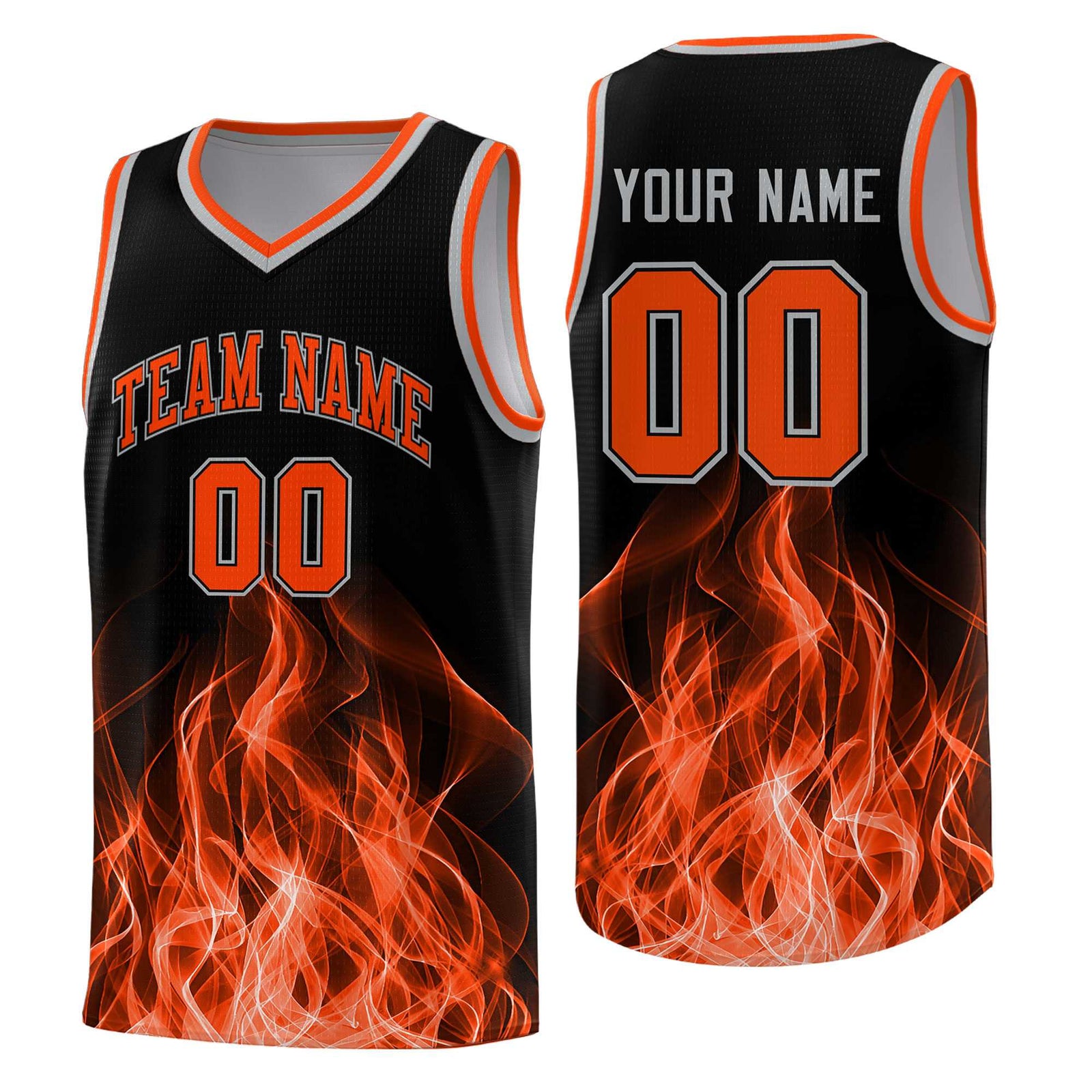 Custom Youth Basketball Jersey Black Orange Flame Design Unique Team Uniform Set