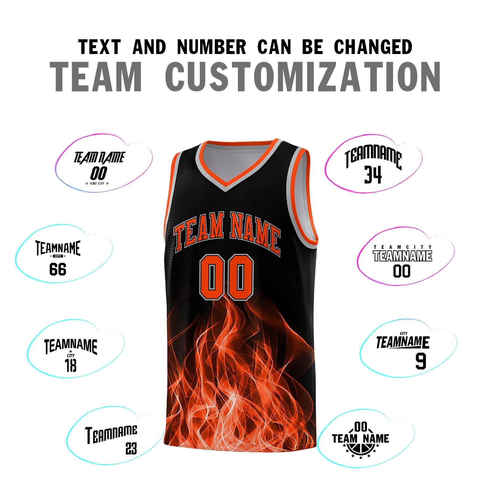 Custom Youth Basketball Jersey Black Orange Flame Design Unique Team Uniform Set