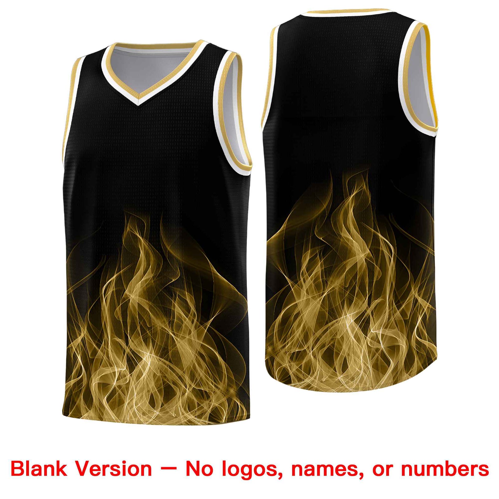 Custom Youth Basketball Jersey Black Old Gold Flame Fire Design Personalized Team Uniform Set