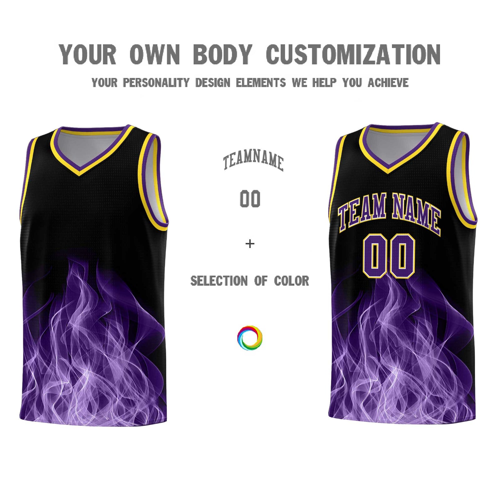 Custom Youth Basketball Jersey Black Gold Flame Design Personalized Team Uniform Set