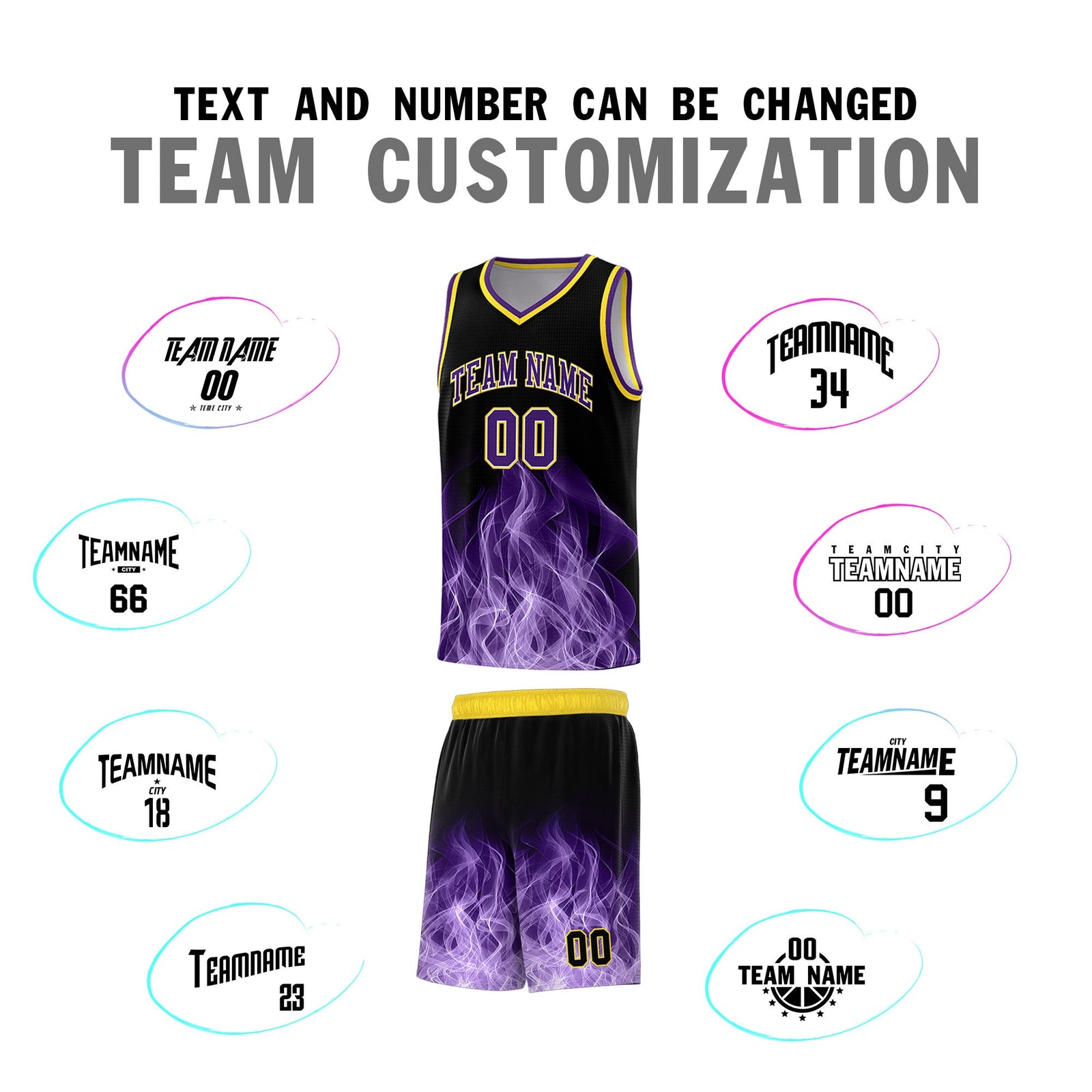 Custom Youth Basketball Jersey Black Gold Flame Design Personalized Team Uniform Set