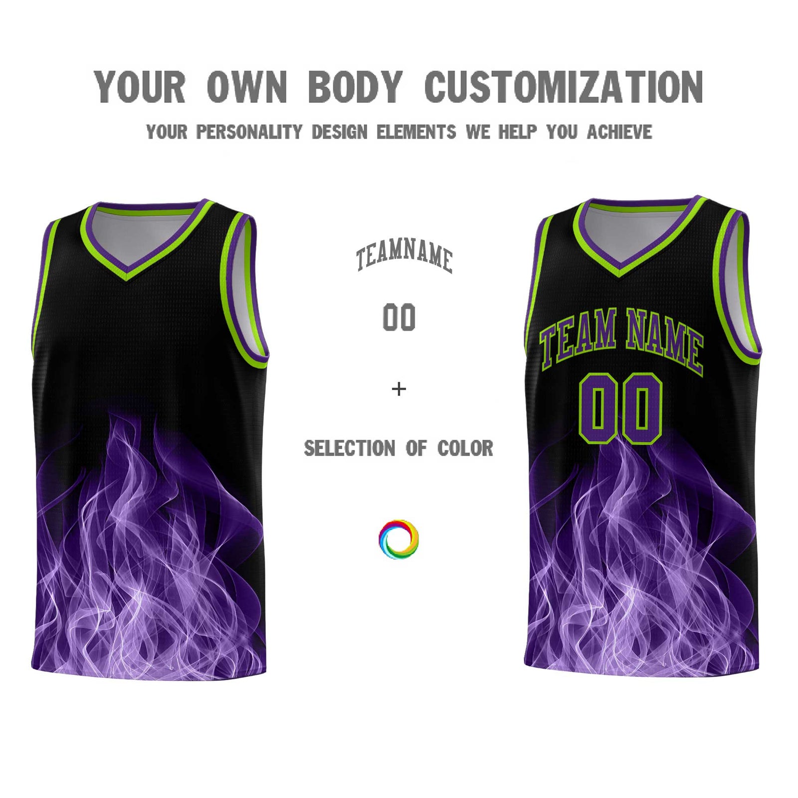 Custom Youth Basketball Jersey Black Neon Green Flame Fire Design Personalized Team Uniform Set