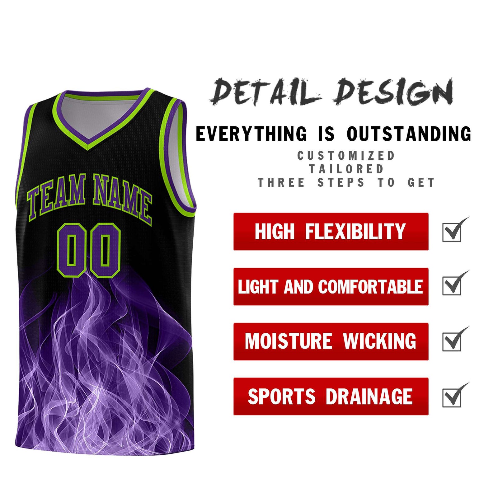 Custom Youth Basketball Jersey Black Neon Green Flame Fire Design Personalized Team Uniform Set