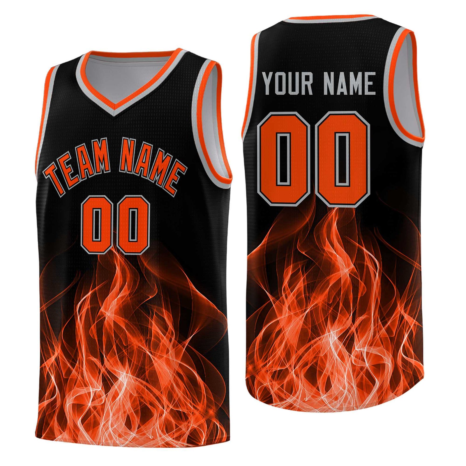 Custom Youth Basketball Jersey Black Orange Flame Design Unique Team Uniform Set