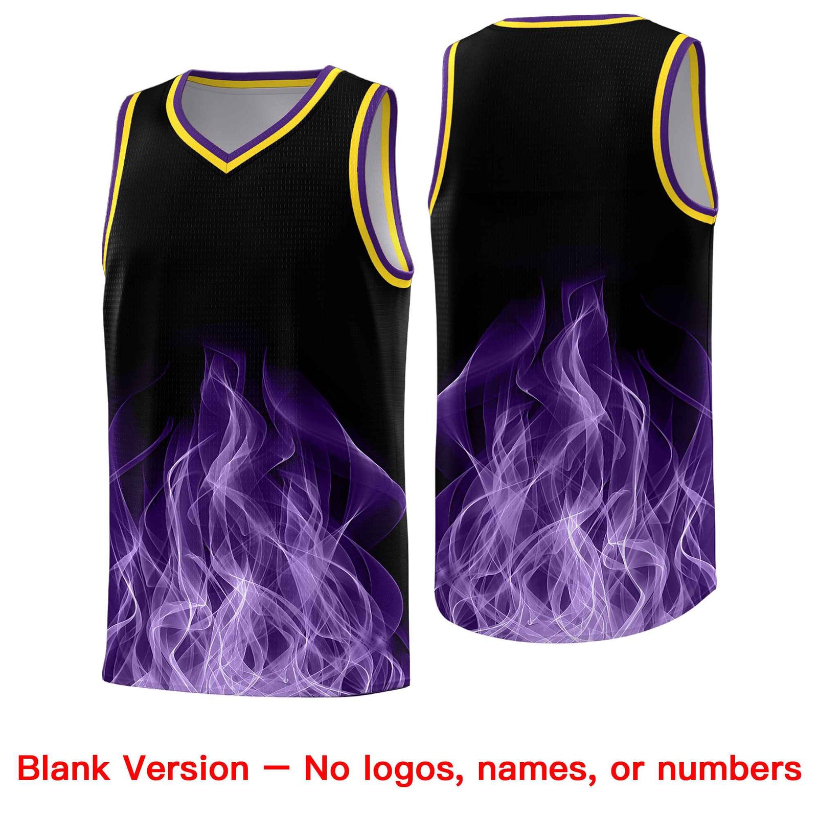 Custom Youth Basketball Jersey Black Gold Flame Design Personalized Team Uniform Set