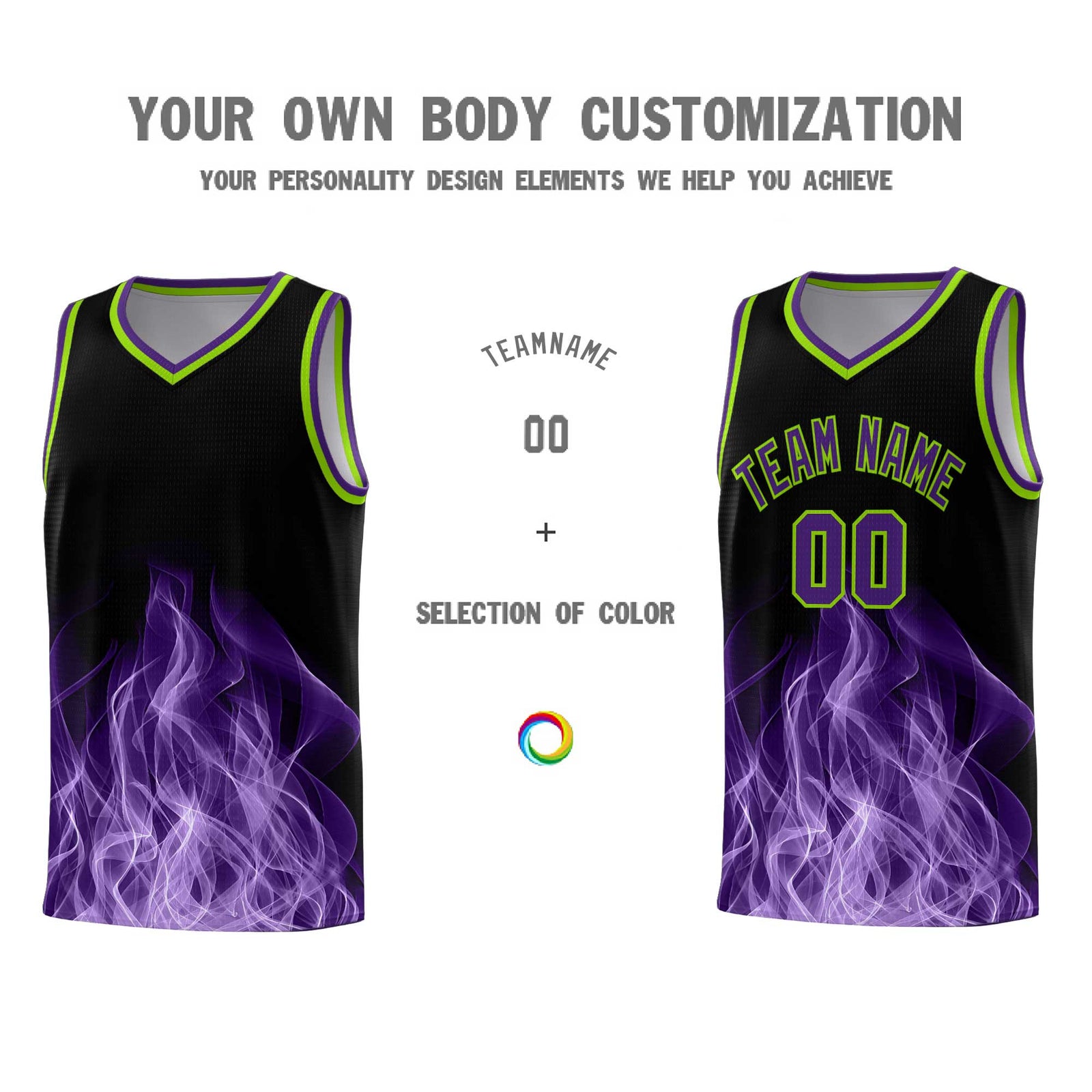 Custom Youth Basketball Jersey Black Neon Green Flame Fire Design Personalized Team Uniform Set