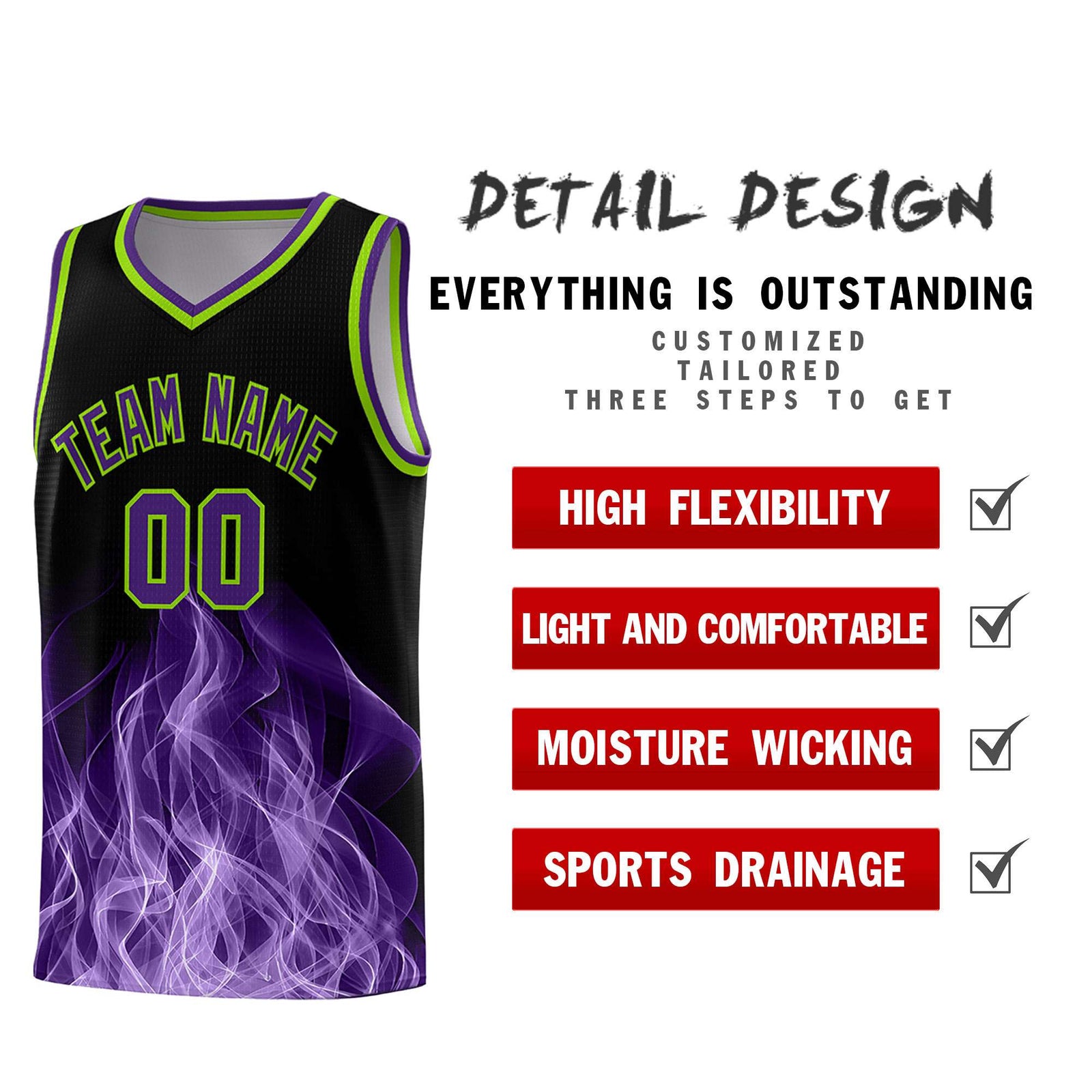 Custom Youth Basketball Jersey Black Neon Green Flame Fire Design Personalized Team Uniform Set
