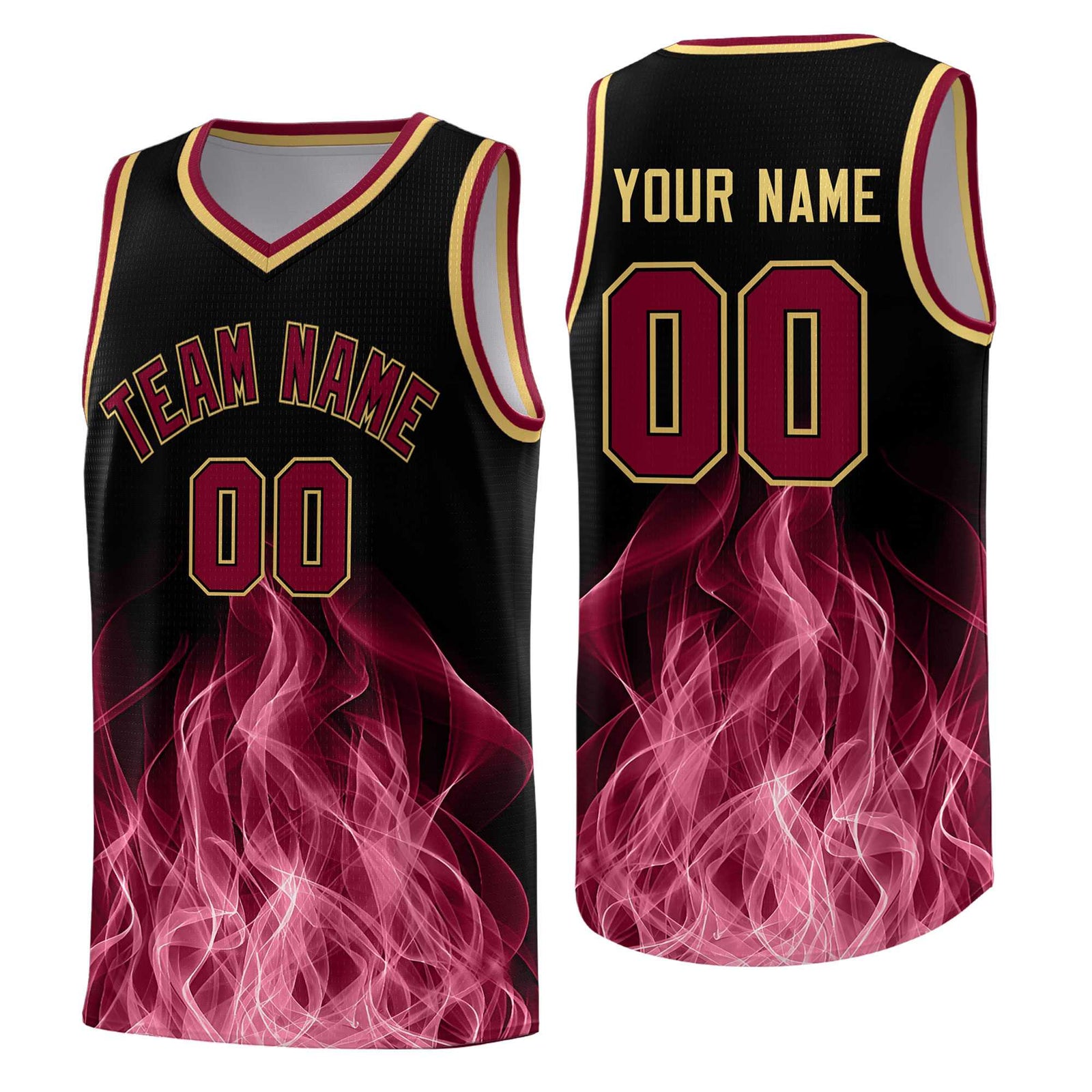 Custom Youth Basketball Jersey Black Crimson Flame Design Unique Team Uniform Set