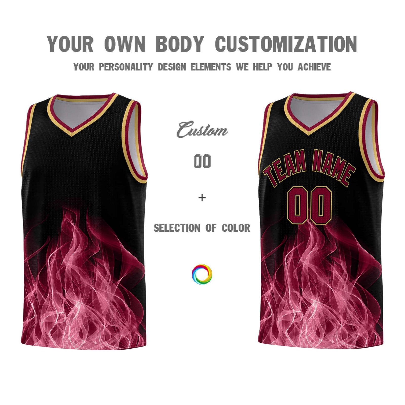 Custom Youth Basketball Jersey Black Crimson Flame Design Unique Team Uniform Set