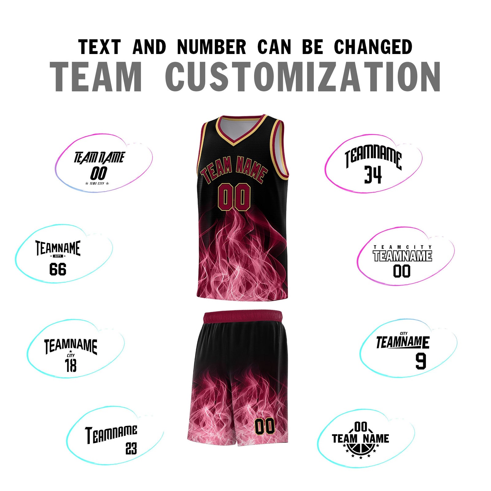 Custom Youth Basketball Jersey Black Crimson Flame Design Unique Team Uniform Set
