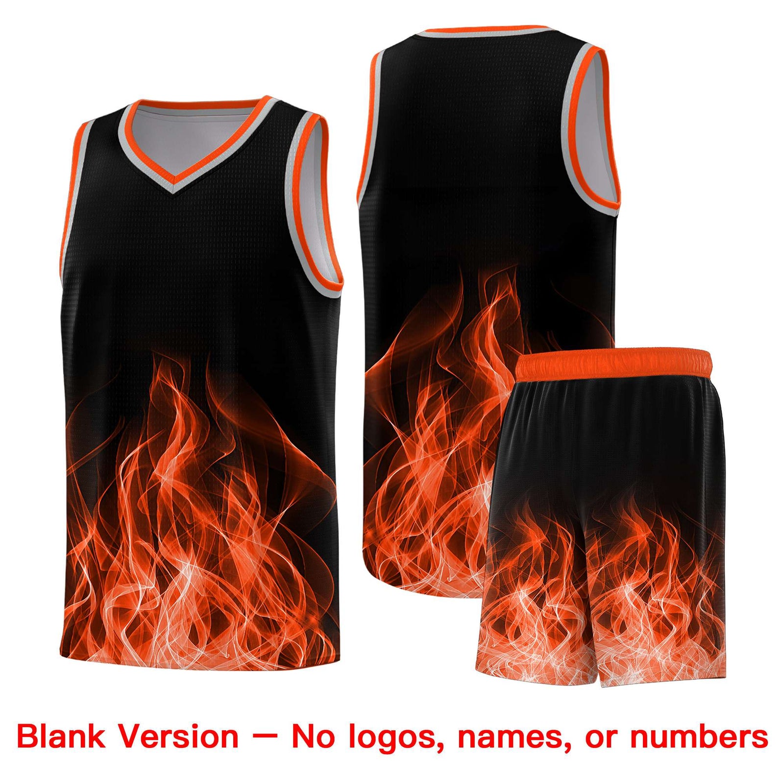 Custom Youth Basketball Jersey Black Orange Flame Design Unique Team Uniform Set