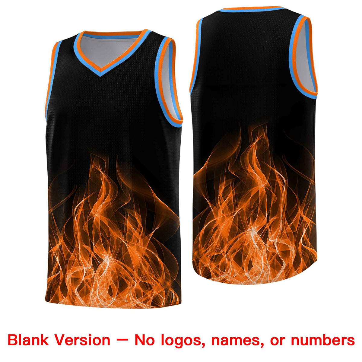 Custom Youth Basketball Jersey Black Orange Flame Design Personalized Team Uniform Set