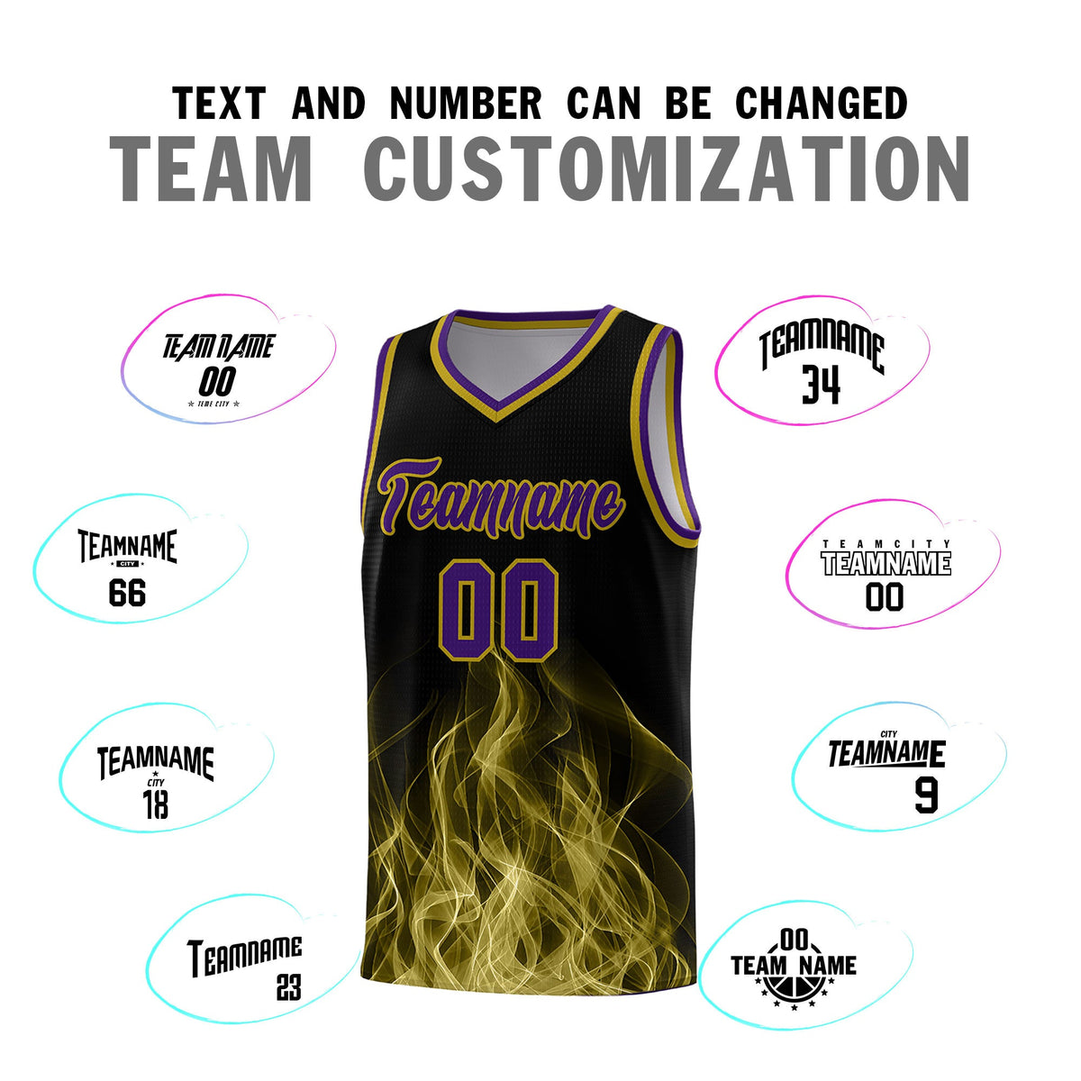 Custom Youth Basketball Jersey Black Purple Flame Design Unique Team Uniform Set
