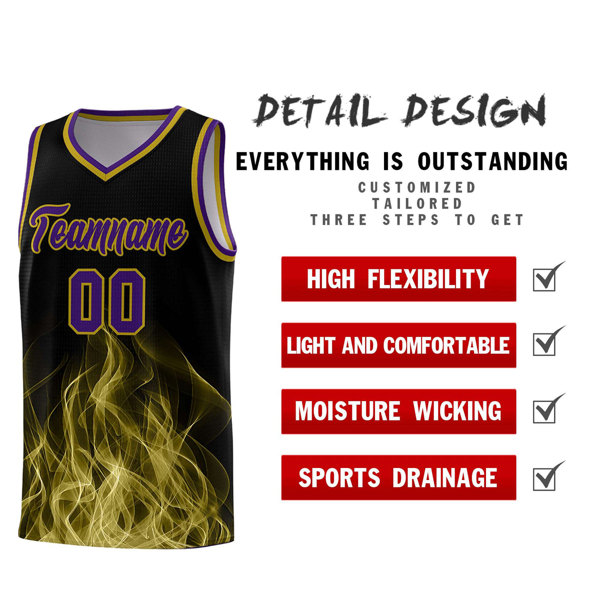 Custom Youth Basketball Jersey Black Purple Flame Design Unique Team Uniform Set