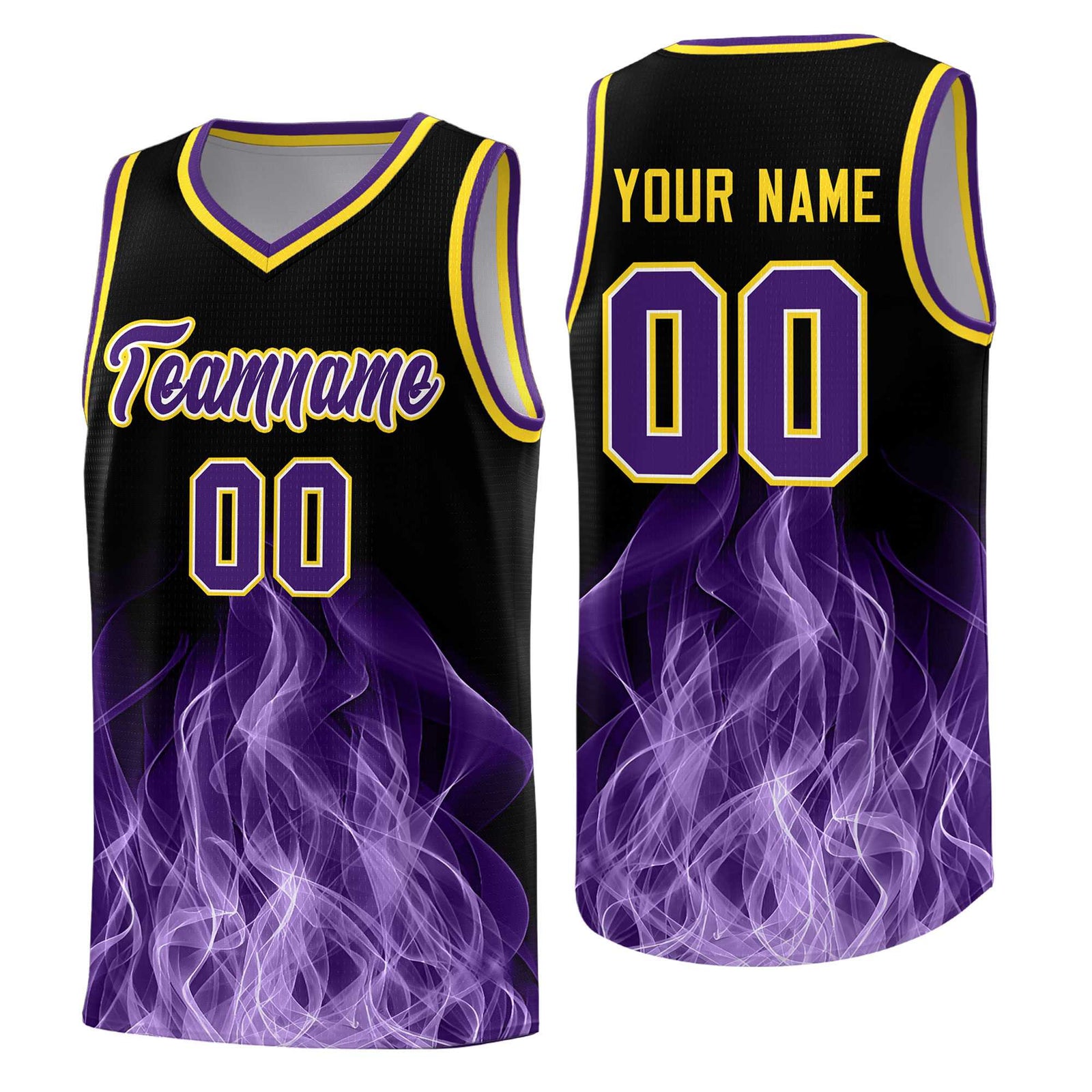 Custom Youth Basketball Jersey Black Gold Flame Design Personalized Team Uniform Set