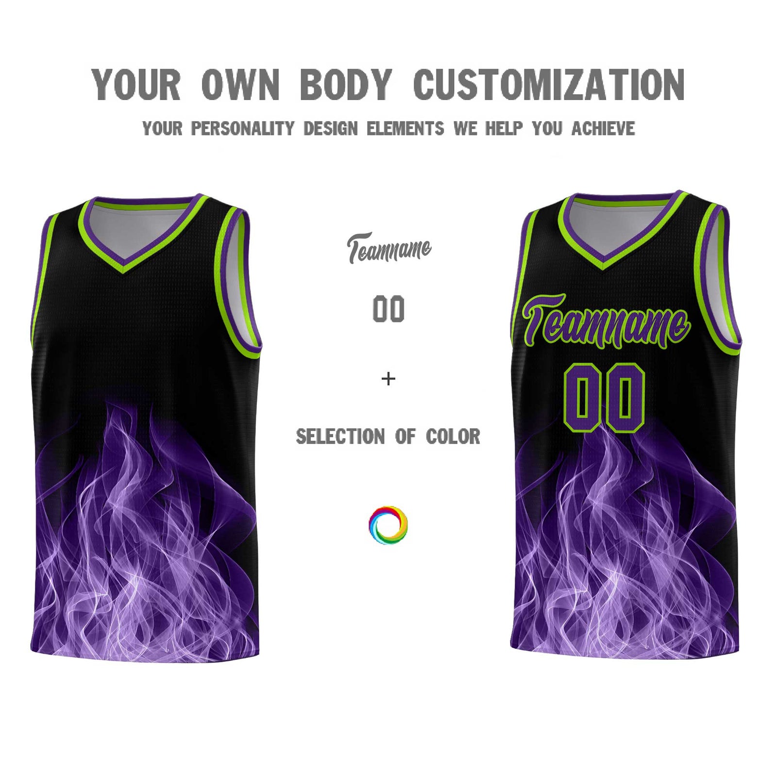 Custom Youth Basketball Jersey Black Neon Green Flame Fire Design Personalized Team Uniform Set