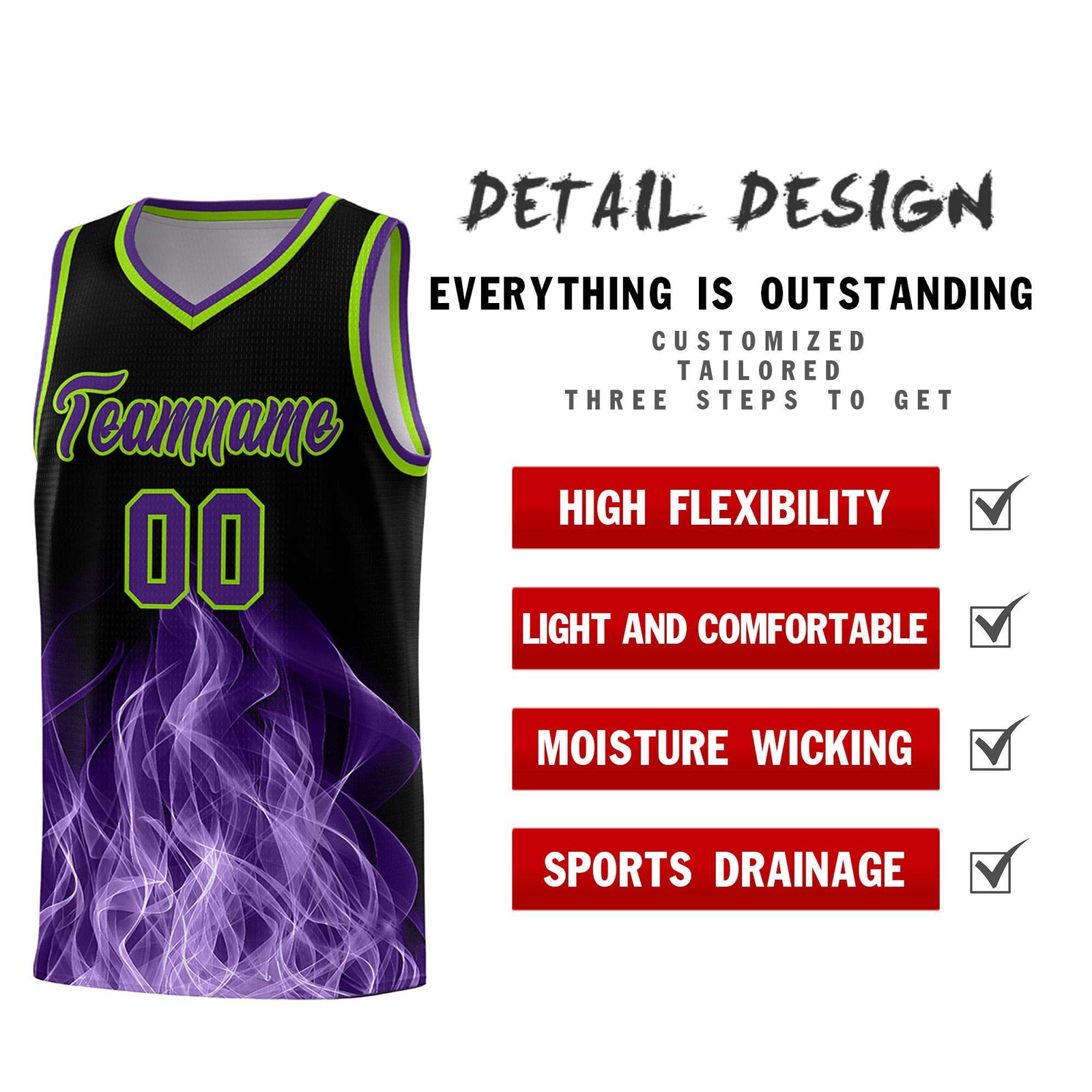 Custom Youth Basketball Jersey Black Neon Green Flame Fire Design Personalized Team Uniform Set