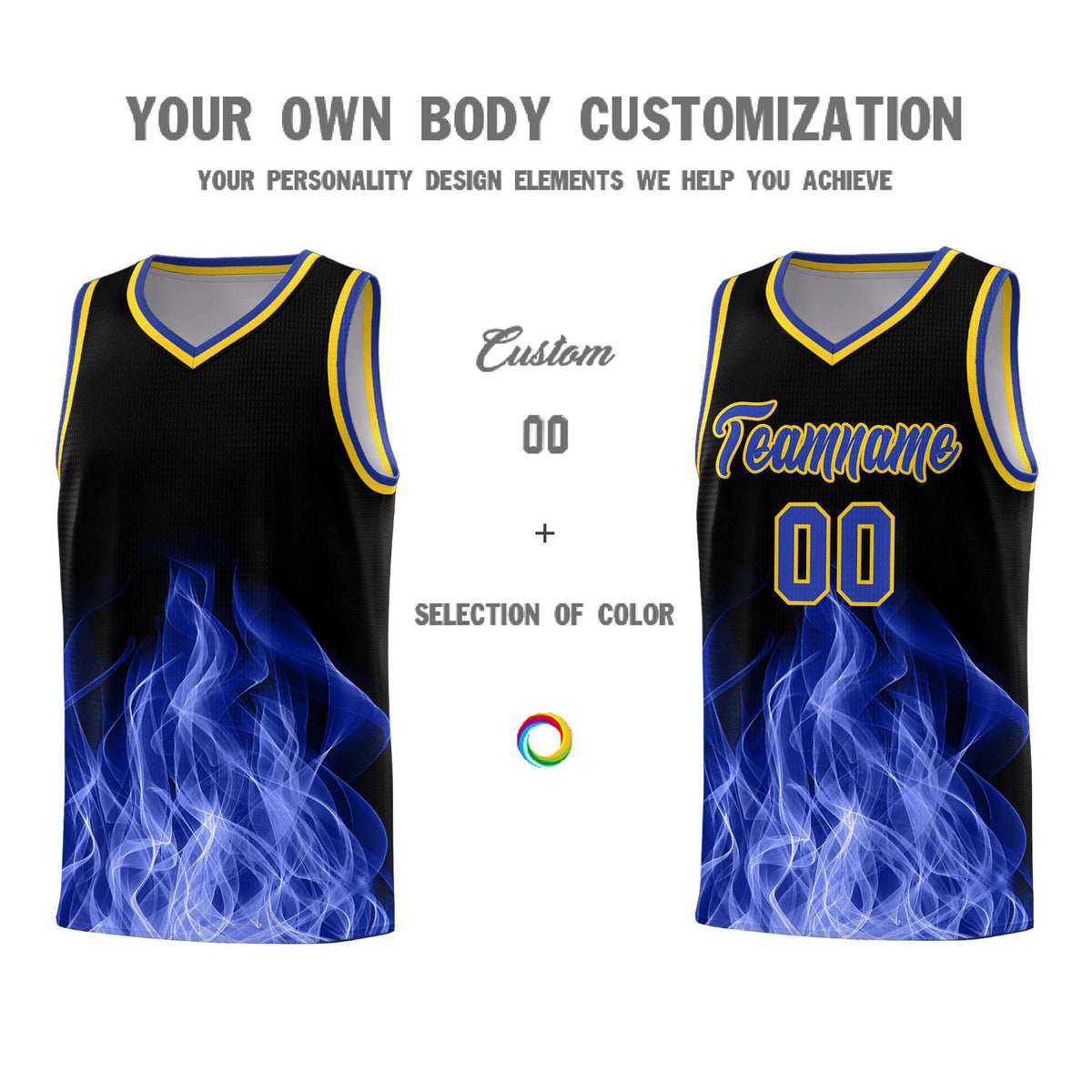 Custom Youth Basketball Jersey Black Gold Flame Fire Design Personalized Team Uniform Set