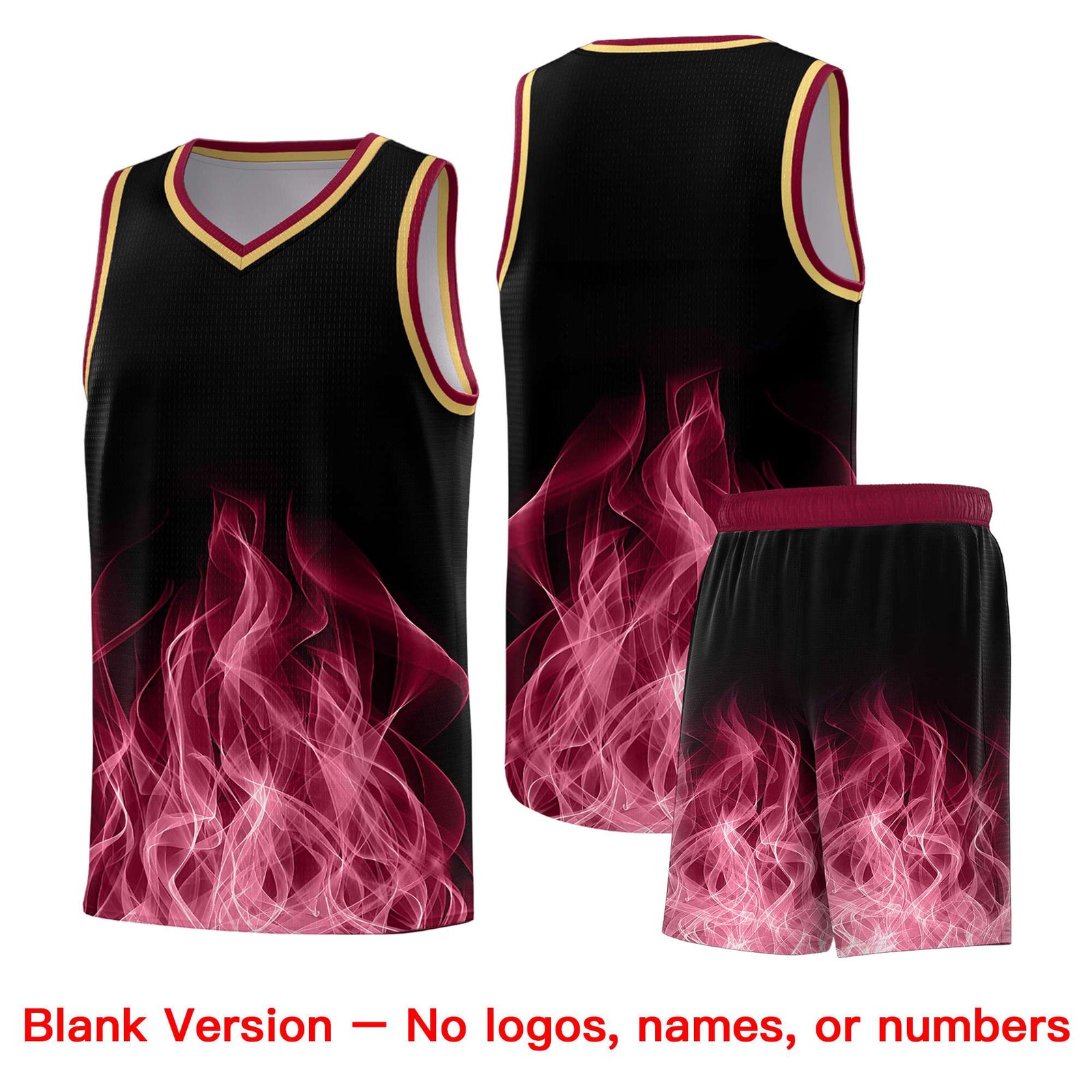 Custom Youth Basketball Jersey Black Crimson Flame Design Unique Team Uniform Set