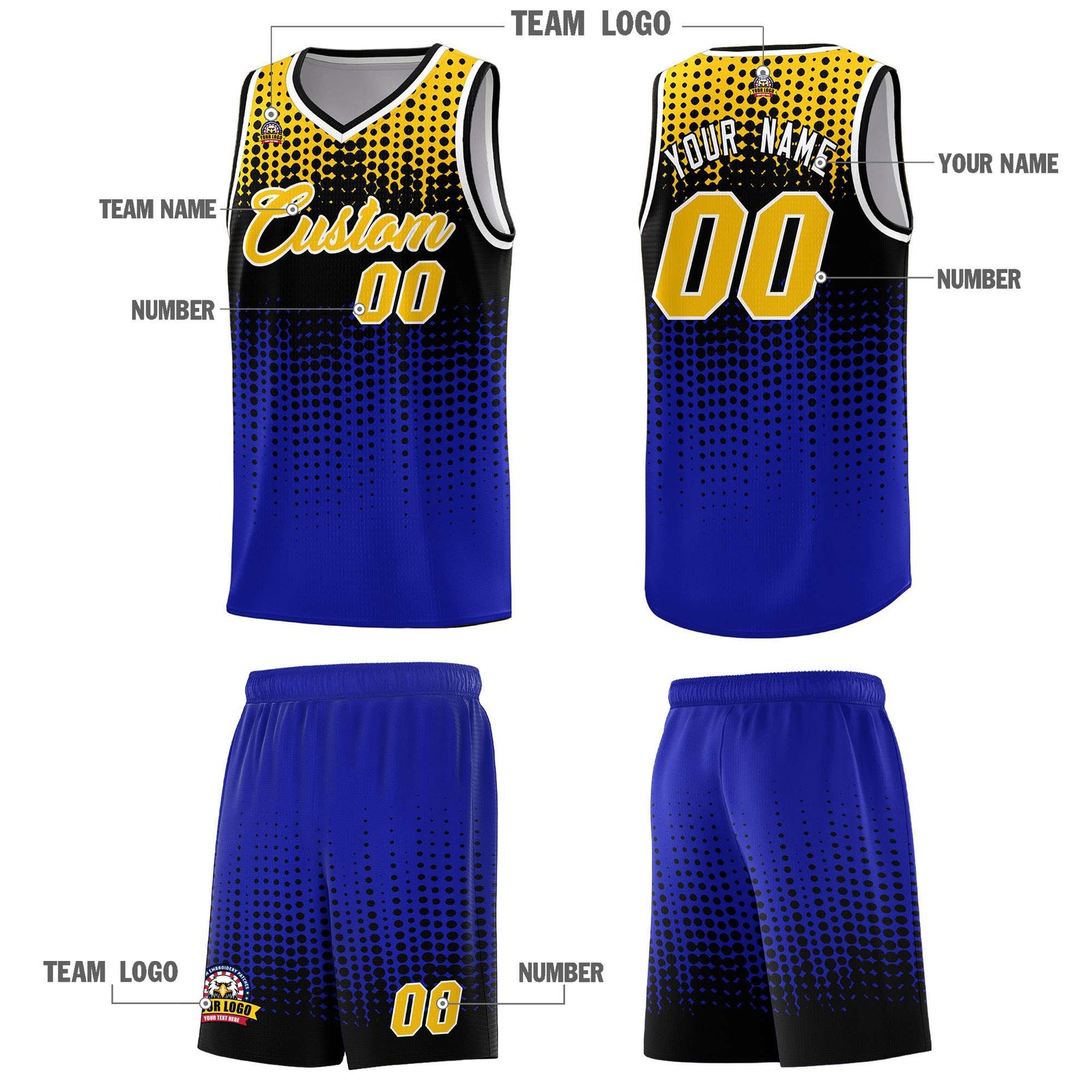 Custom Royal Gradient Dots Design Pattern Sports Uniform Basketball Jersey
