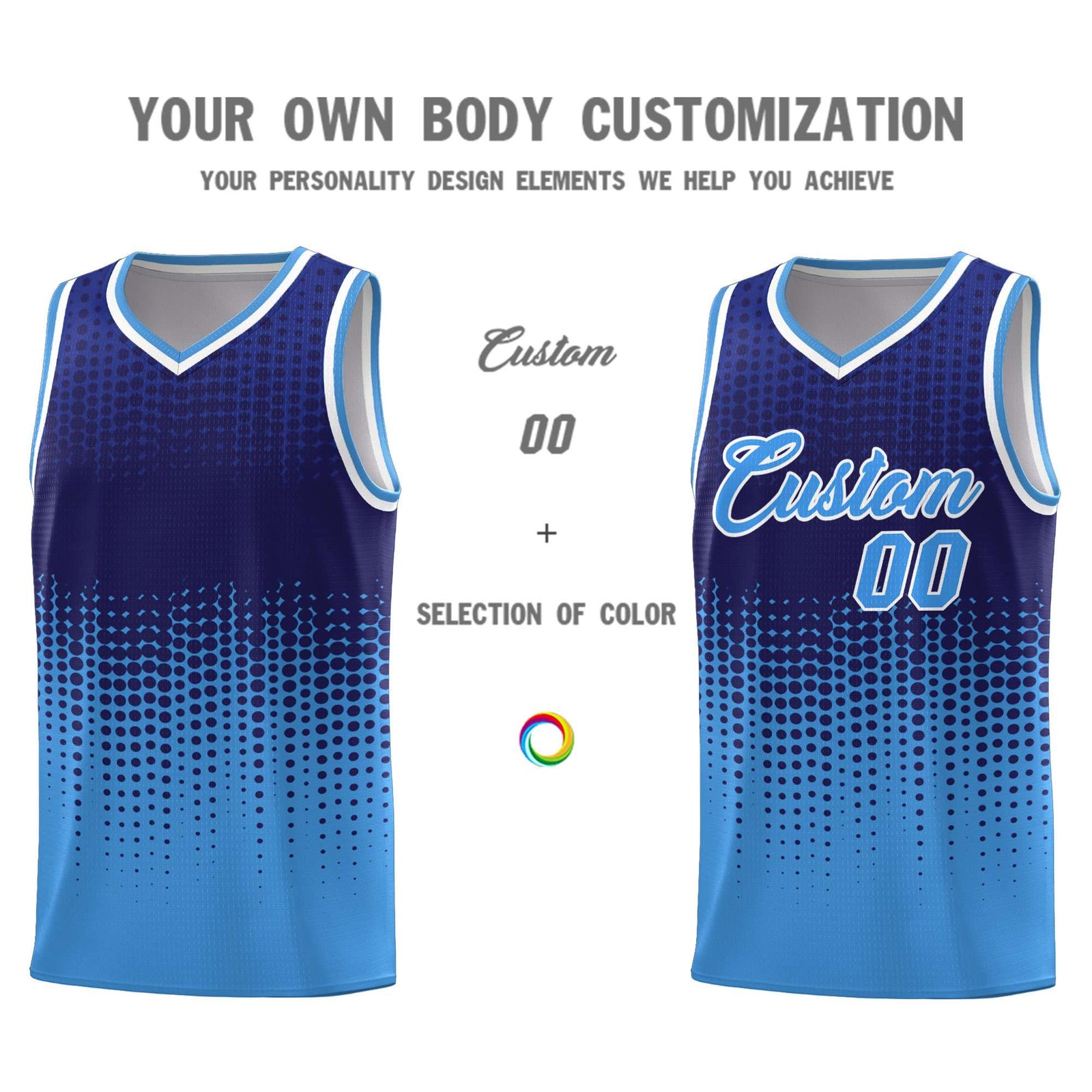 Custom Powder Blue Gradient Dots Design Pattern Sports Uniform Basketball Jersey