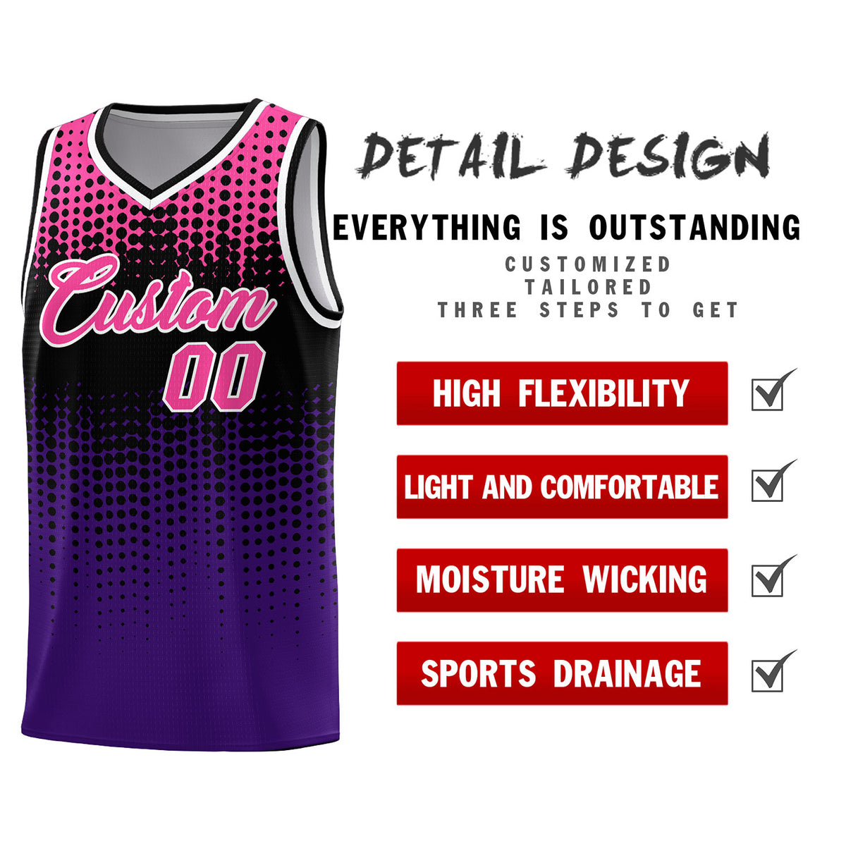 Custom Purple Gradient Dots Design Pattern Sports Uniform Basketball Jersey