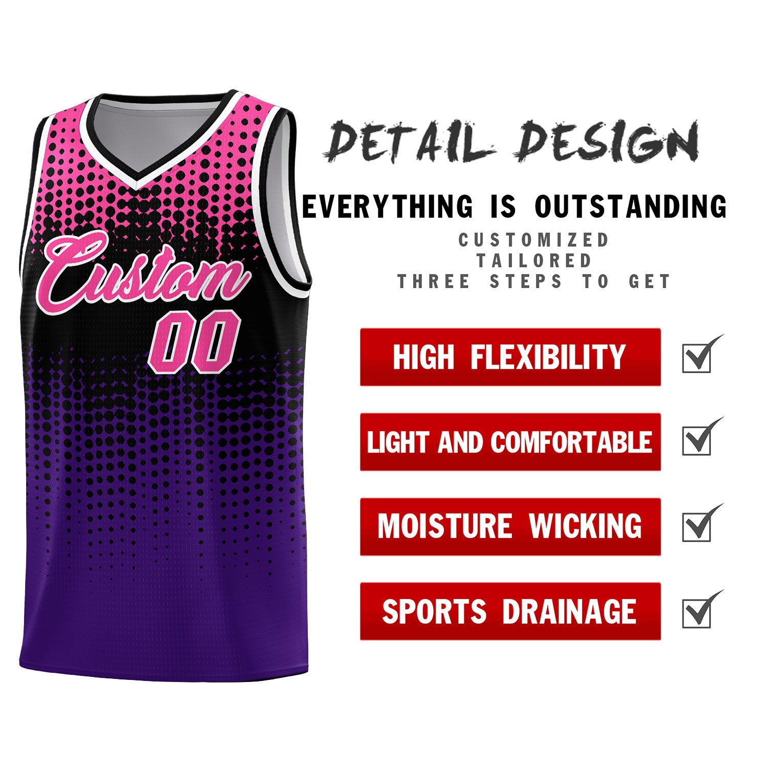 Custom Purple Gradient Dots Design Pattern Sports Uniform Basketball Jersey