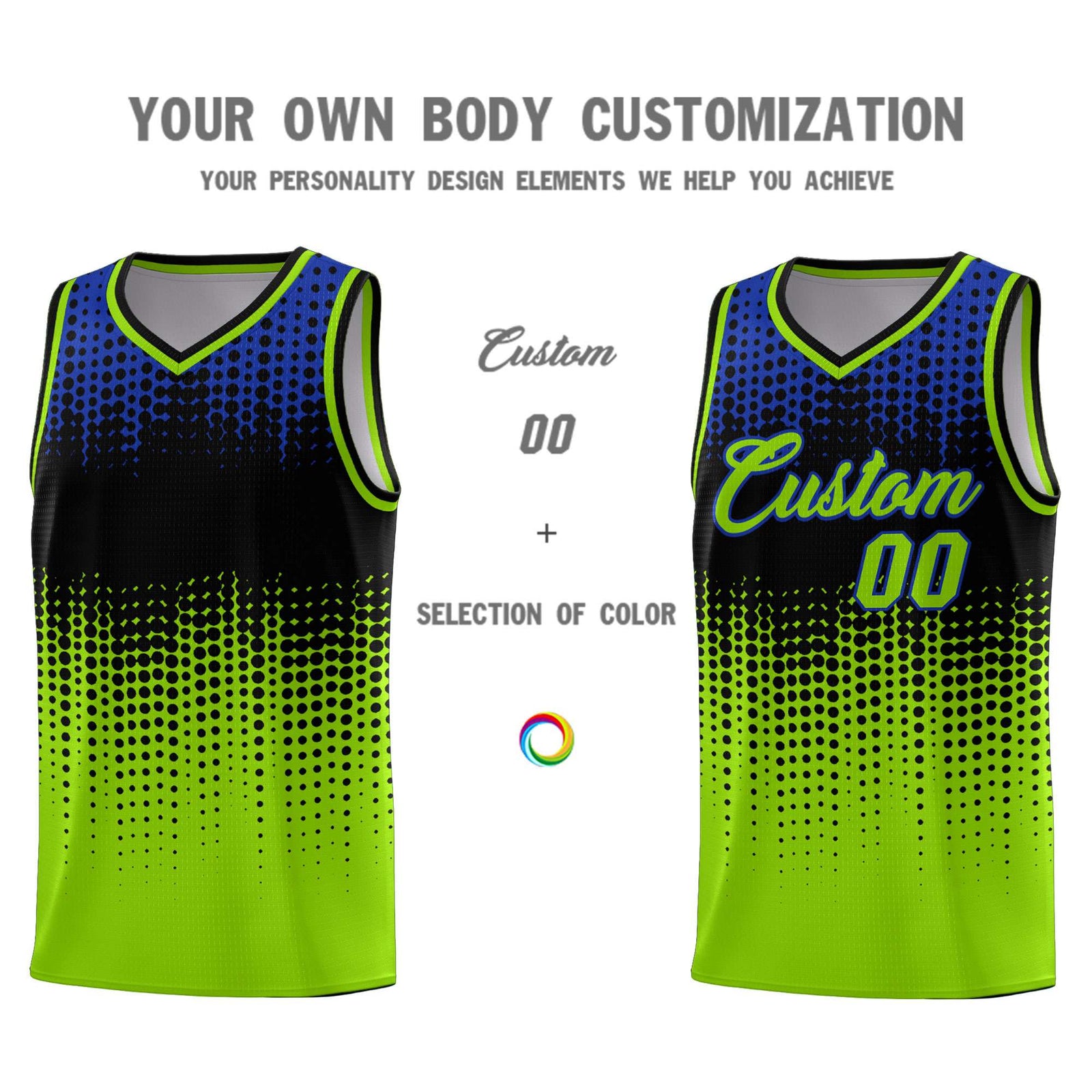 Custom Neon Green Gradient Dots Design Pattern Sports Uniform Basketball Jersey