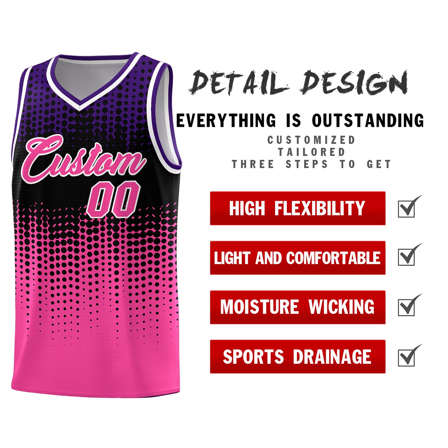 Custom Pink Gradient Dots Design Pattern Sports Uniform Basketball Jersey