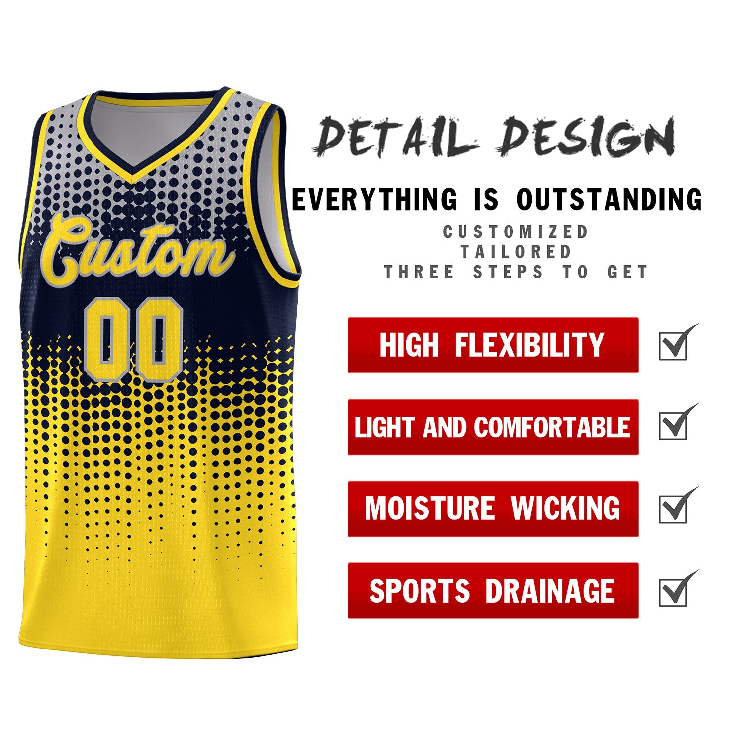 Custom Gold Gradient Dots Design Pattern Sports Uniform Basketball Jersey