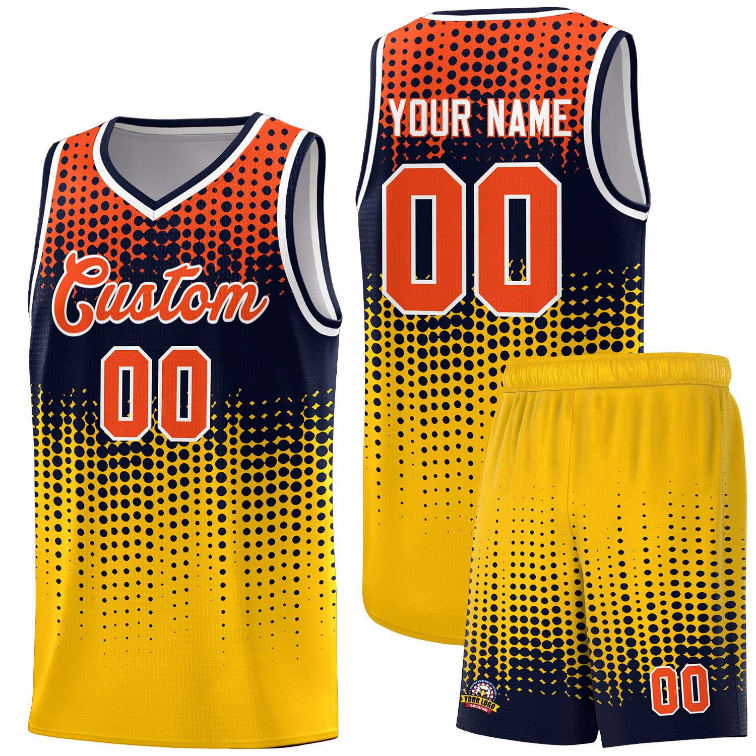 Custom Yellow Gradient Dots Design Pattern Sports Uniform Basketball Jersey