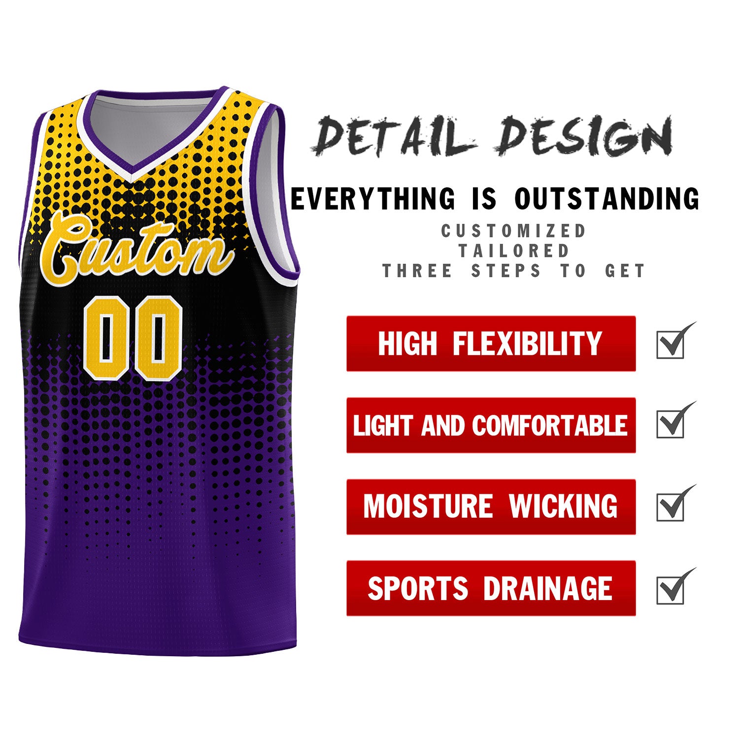 Custom Purple Gradient Dots Design Pattern Sports Uniform Basketball Jersey