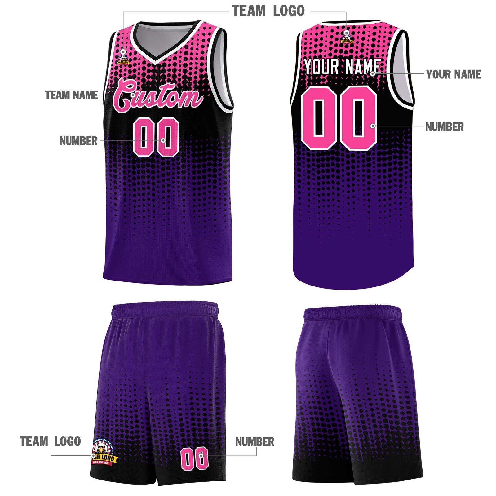 Custom Purple Gradient Dots Design Pattern Sports Uniform Basketball Jersey