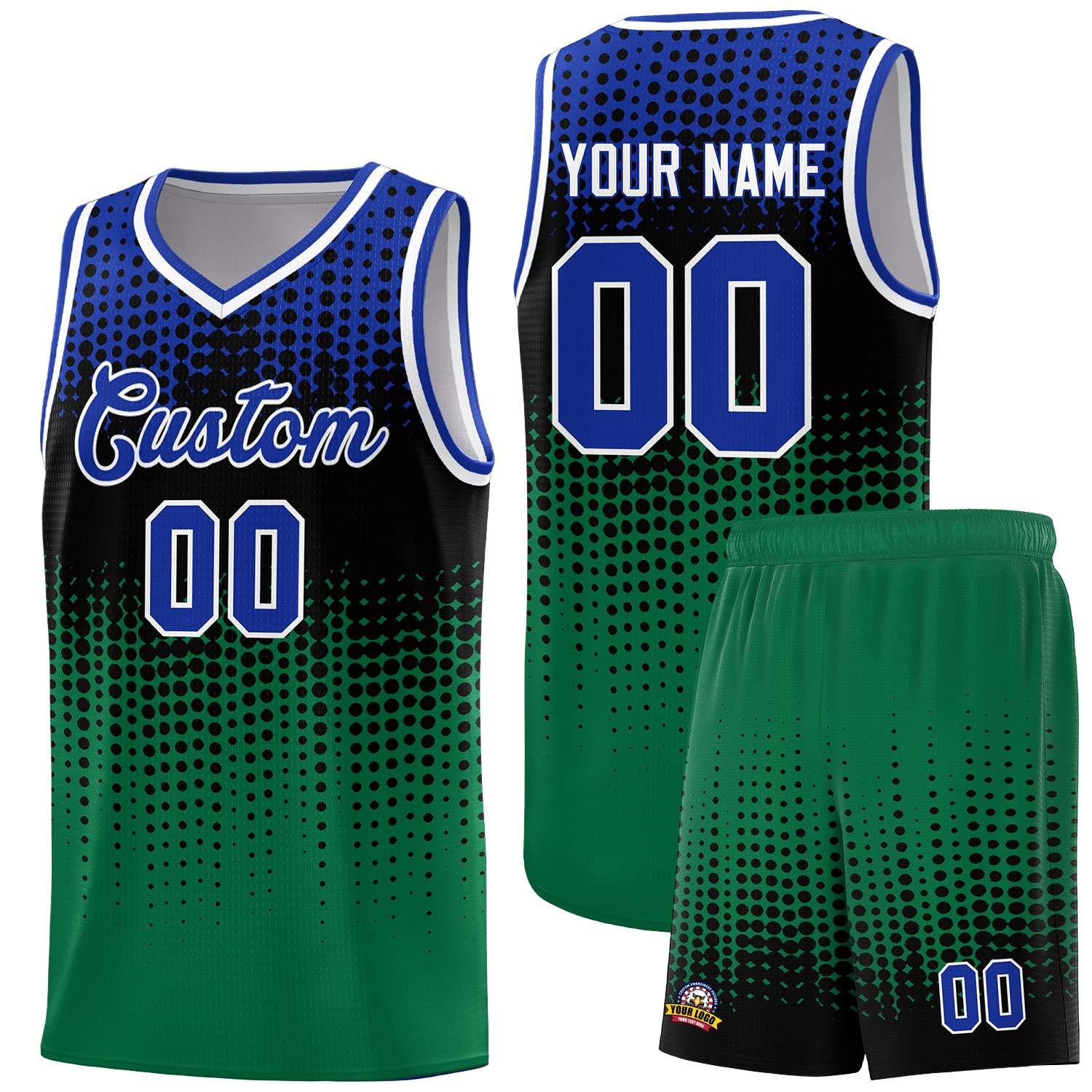 Custom Kelly Green Gradient Dots Design Pattern Sports Uniform Basketball Jersey