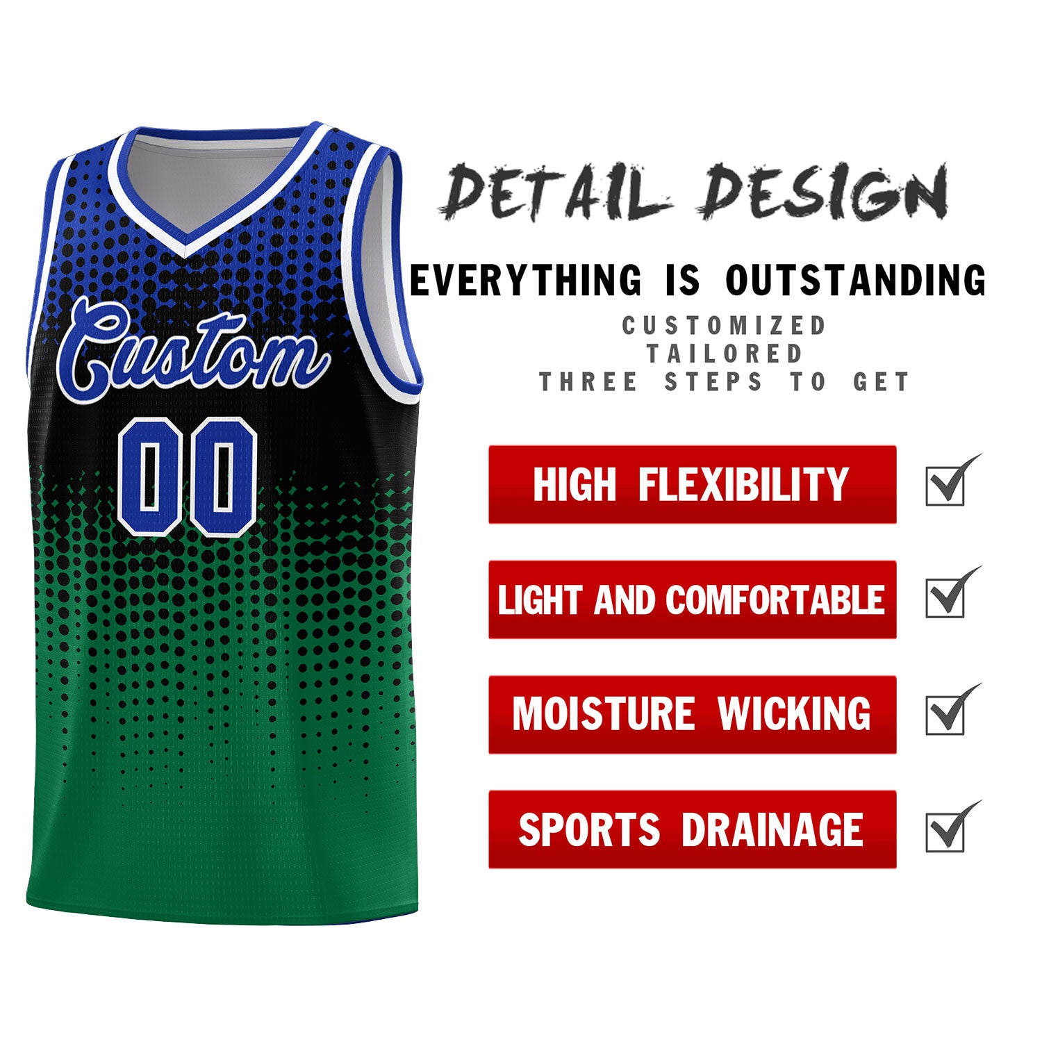 Custom Kelly Green Gradient Dots Design Pattern Sports Uniform Basketball Jersey