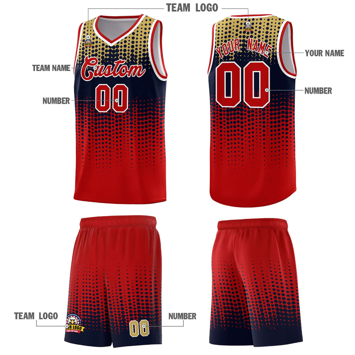Custom Red Gradient Dots Design Pattern Sports Uniform Basketball Jersey