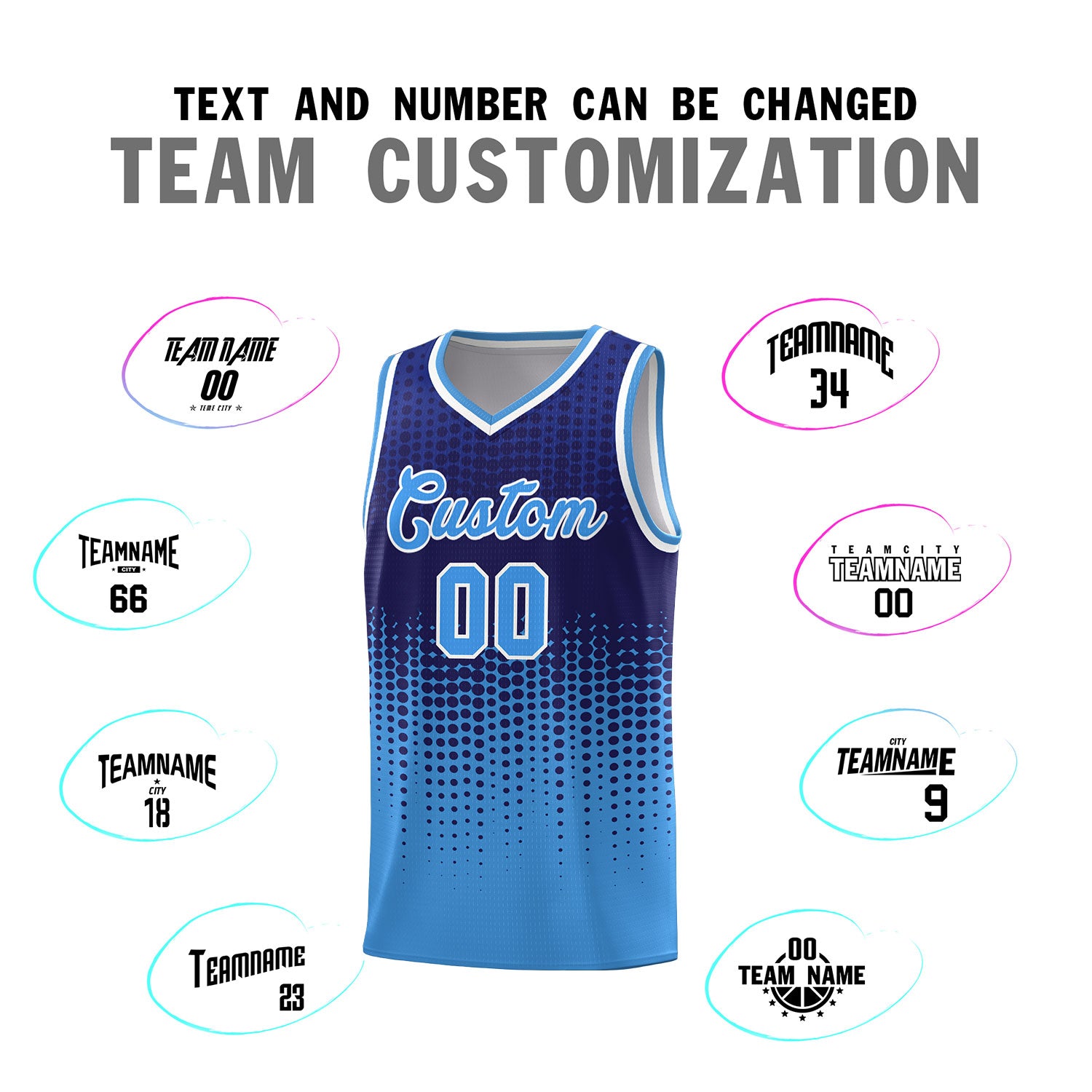 Custom Powder Blue Gradient Dots Design Pattern Sports Uniform Basketball Jersey