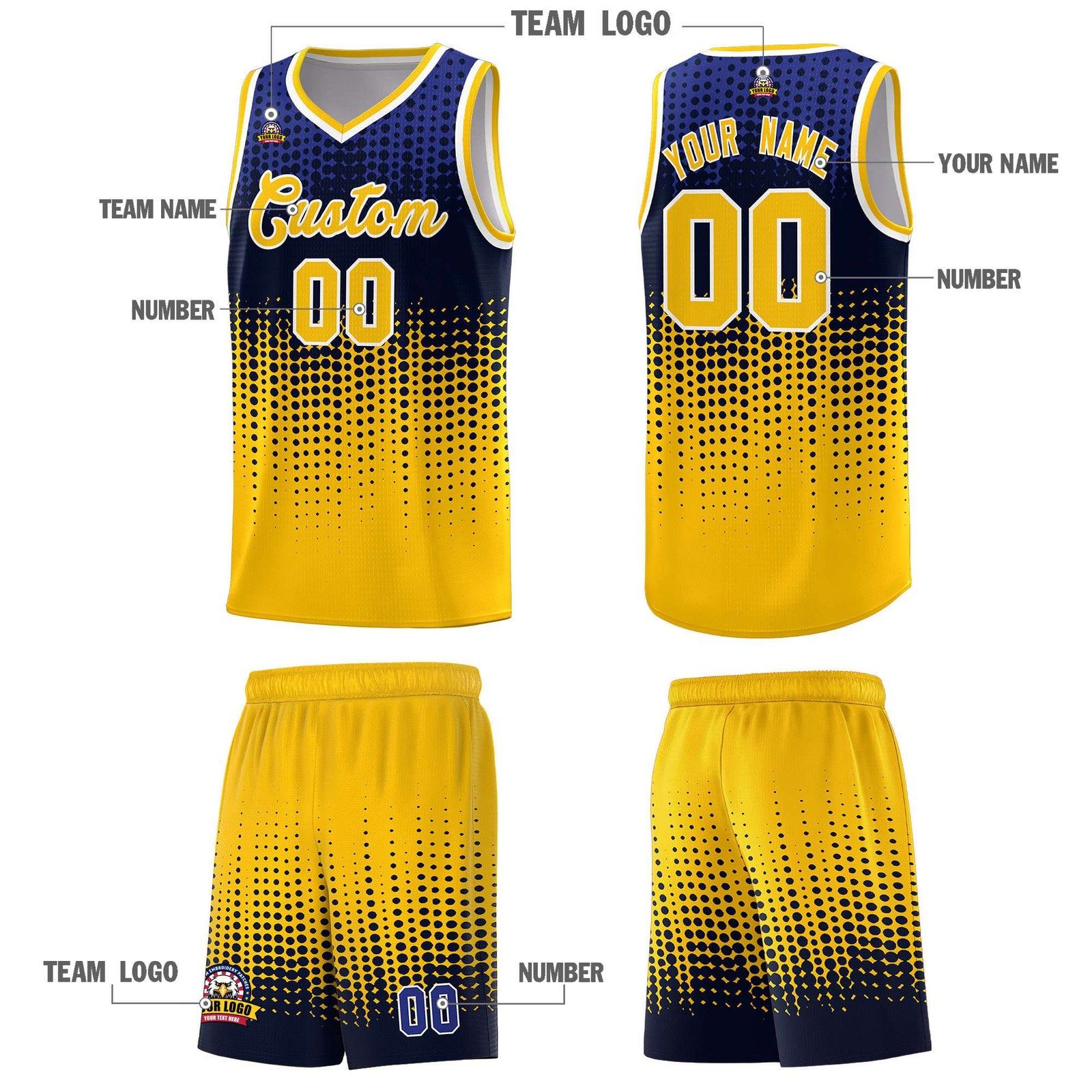 Custom Yellow Gradient Dots Design Pattern Sports Uniform Basketball Jersey